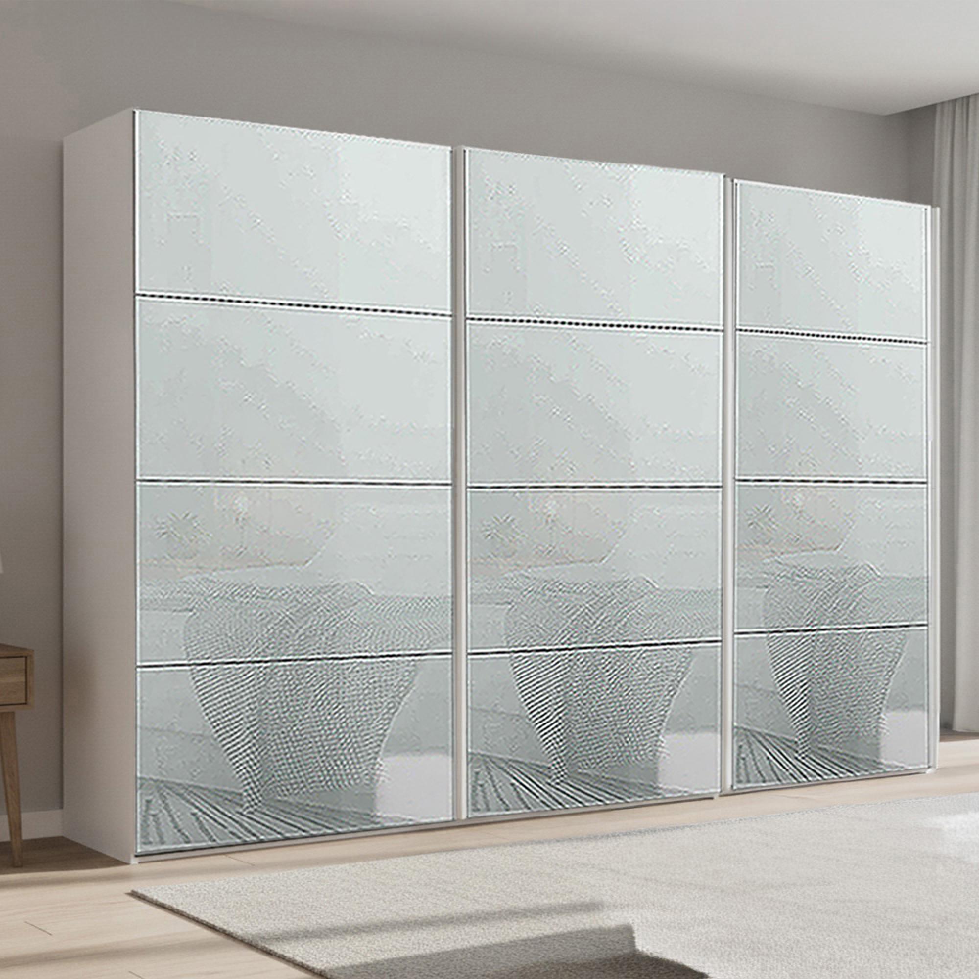 Beluga Extra Sliding Wardrobe - 361cm - 3 Door - Alpine White & Silk Grey Glass