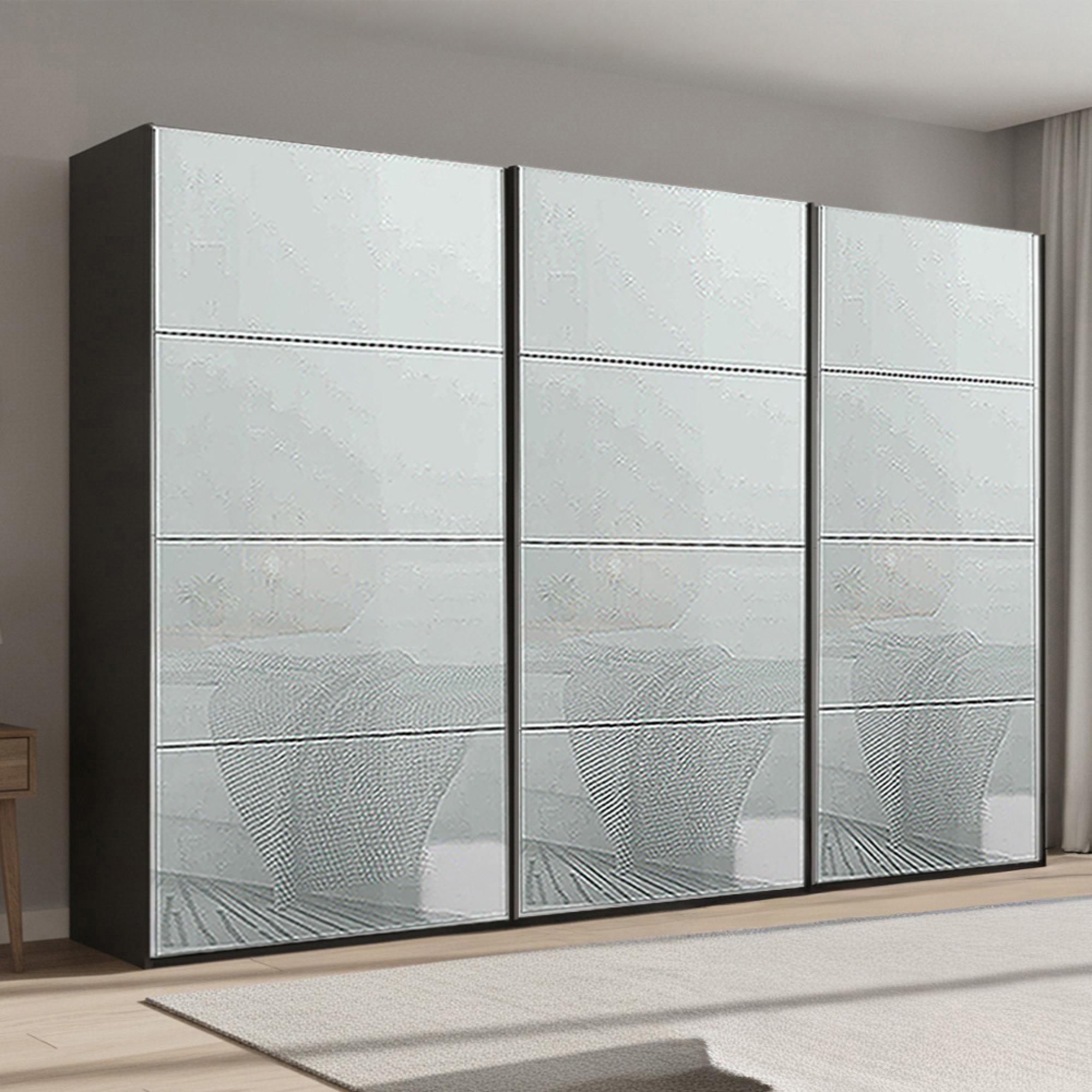 Beluga Extra Sliding Wardrobe - 361cm - 3 Door - Graphite & Silk Grey Glass