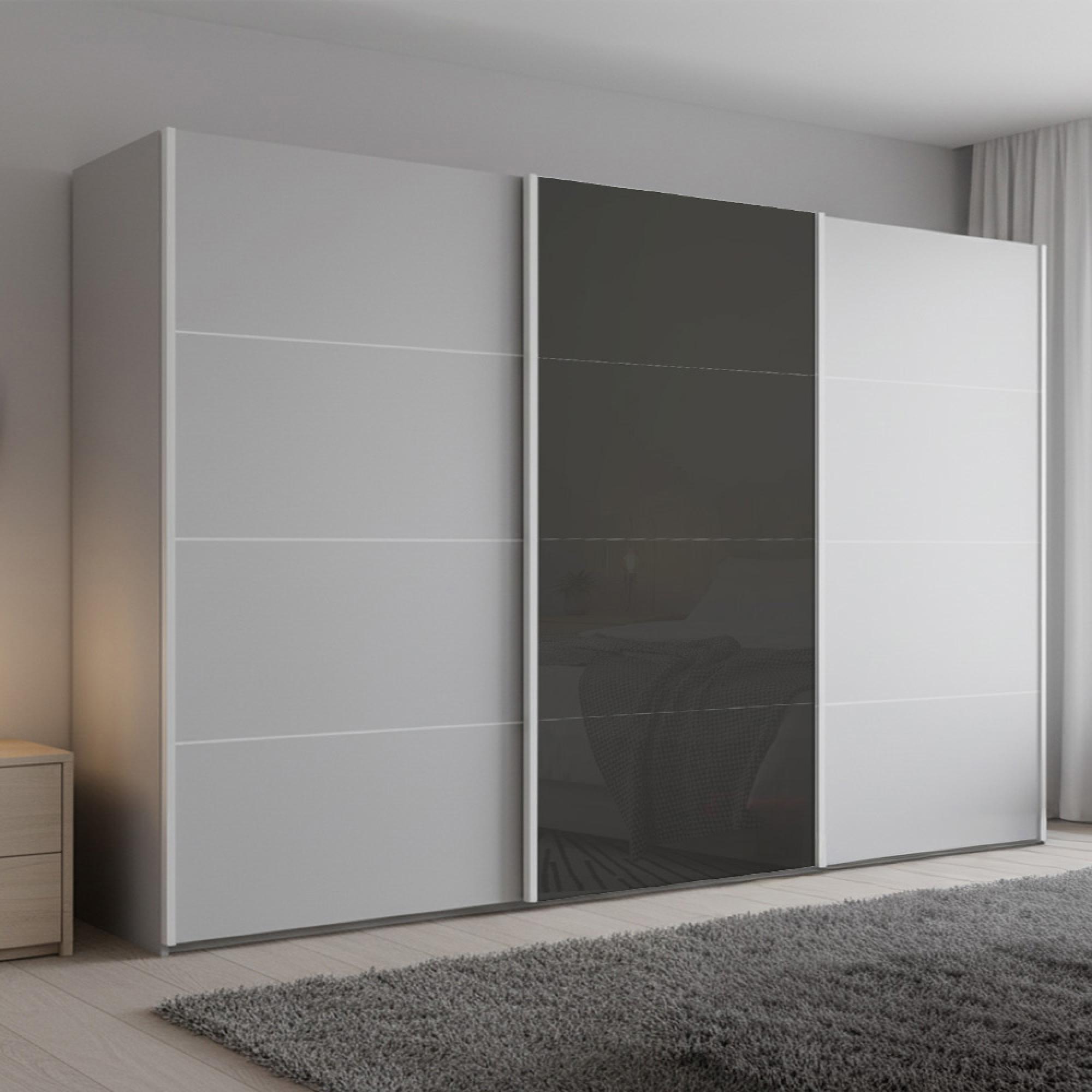 Beluga Extra Sliding Wardrobe - 361cm - 3 Door - Silk Grey & Basalt Glass Front