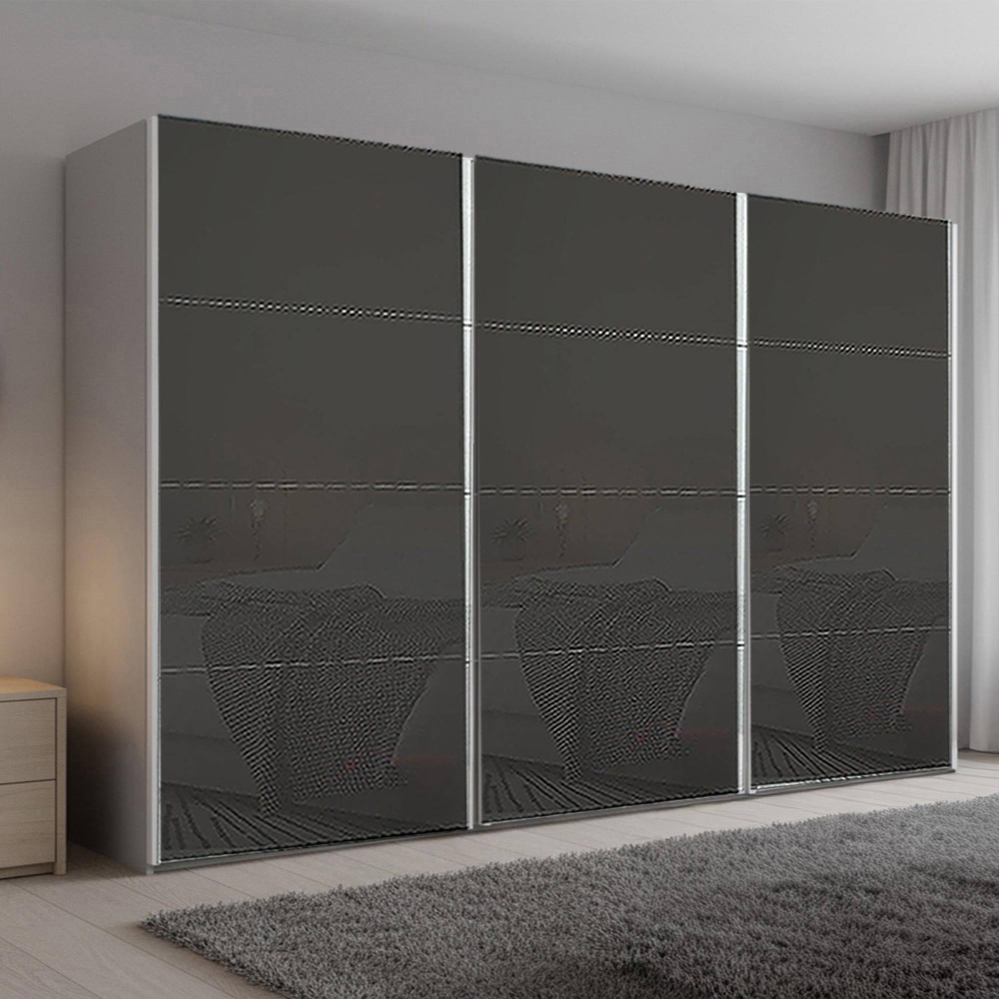 Beluga Extra Sliding Wardrobe - 361cm - 3 Door - Silk Grey & Basalt Glass
