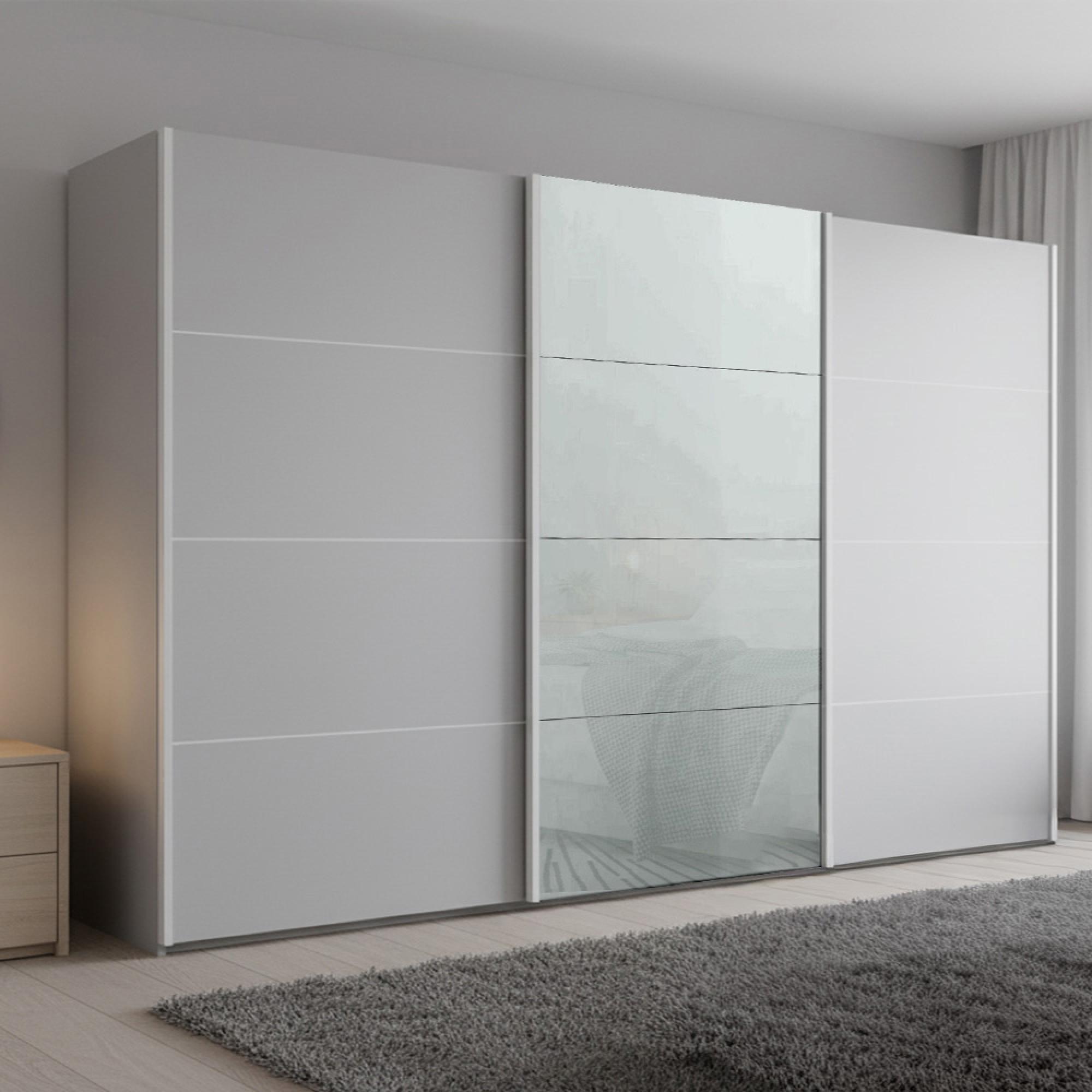 Beluga Extra Sliding Wardrobe - 361cm - 3 Door - Silk Grey & Silk Grey Glass Front
