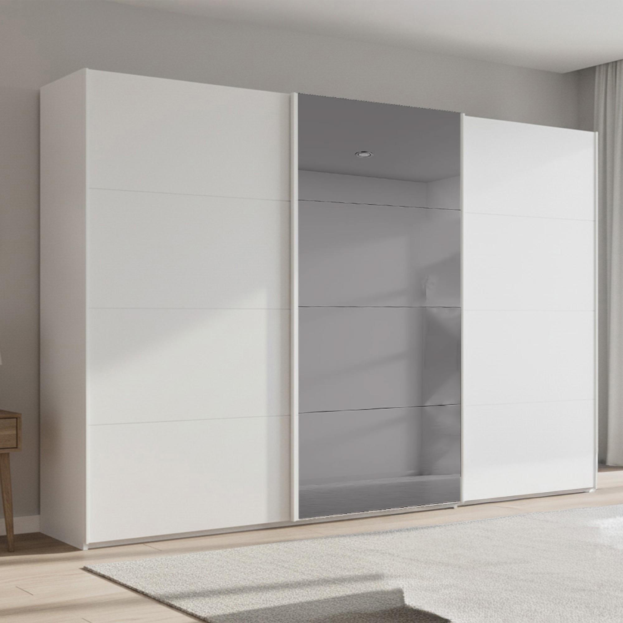 Rauch Beluga Extra 361cm 3 Door Sliding Wardrobe with Grey Mirror - Alpine White