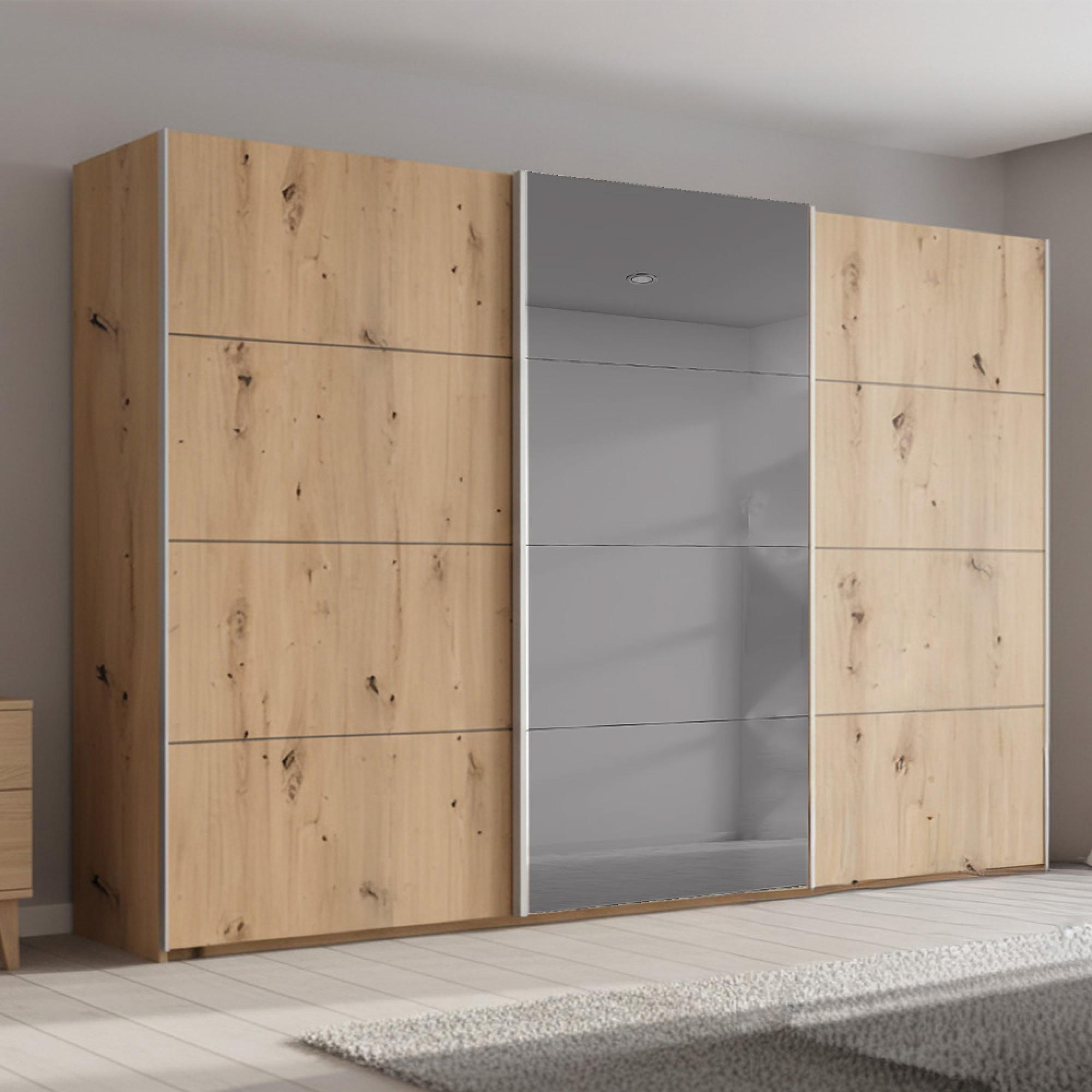 Rauch Beluga Extra 361cm 3 Door Sliding Wardrobe with Grey Mirror - Artisan Oak