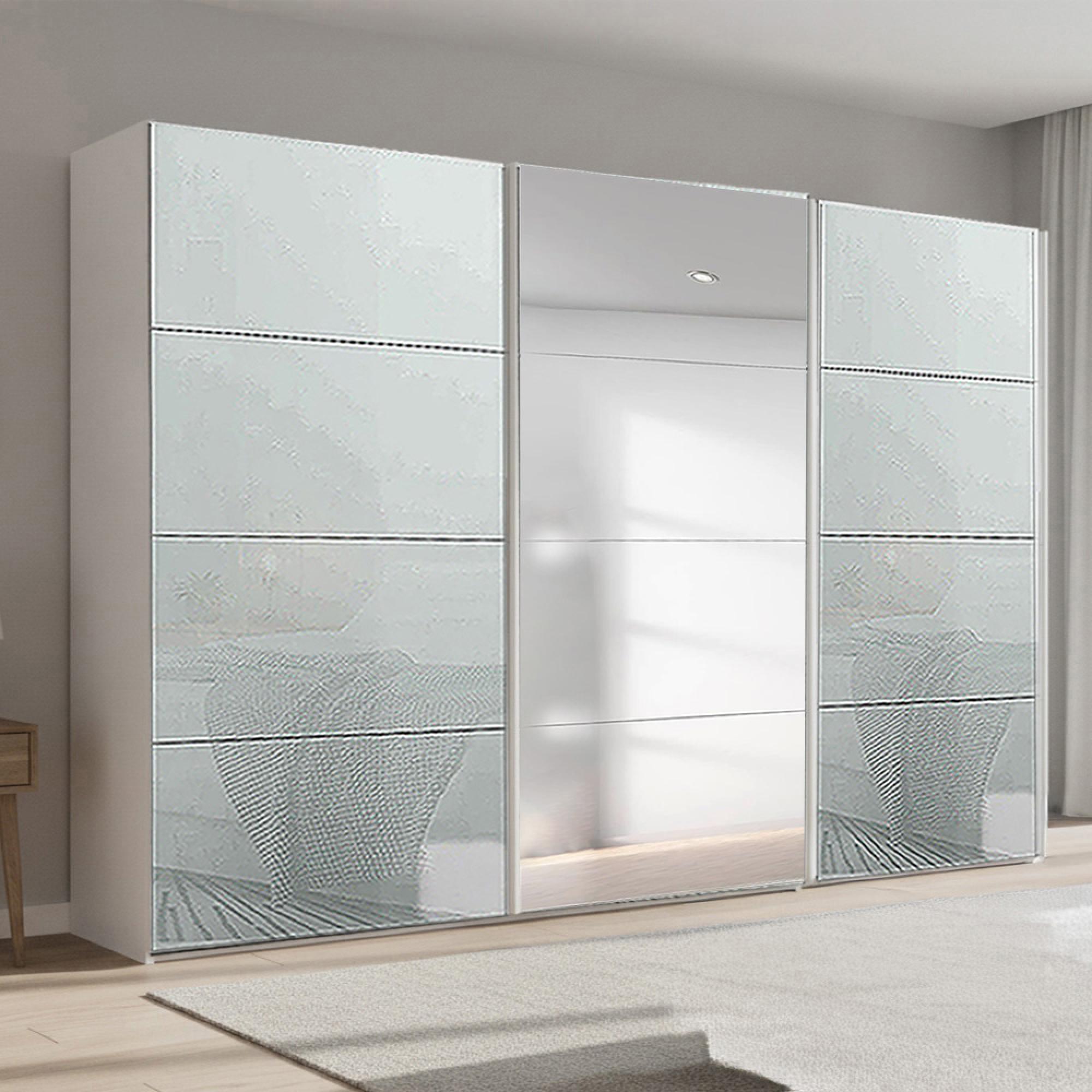 Beluga Extra Sliding Wardrobe - 361cm - 3 Door - Mirror - Alpine White & Silk Grey Glass