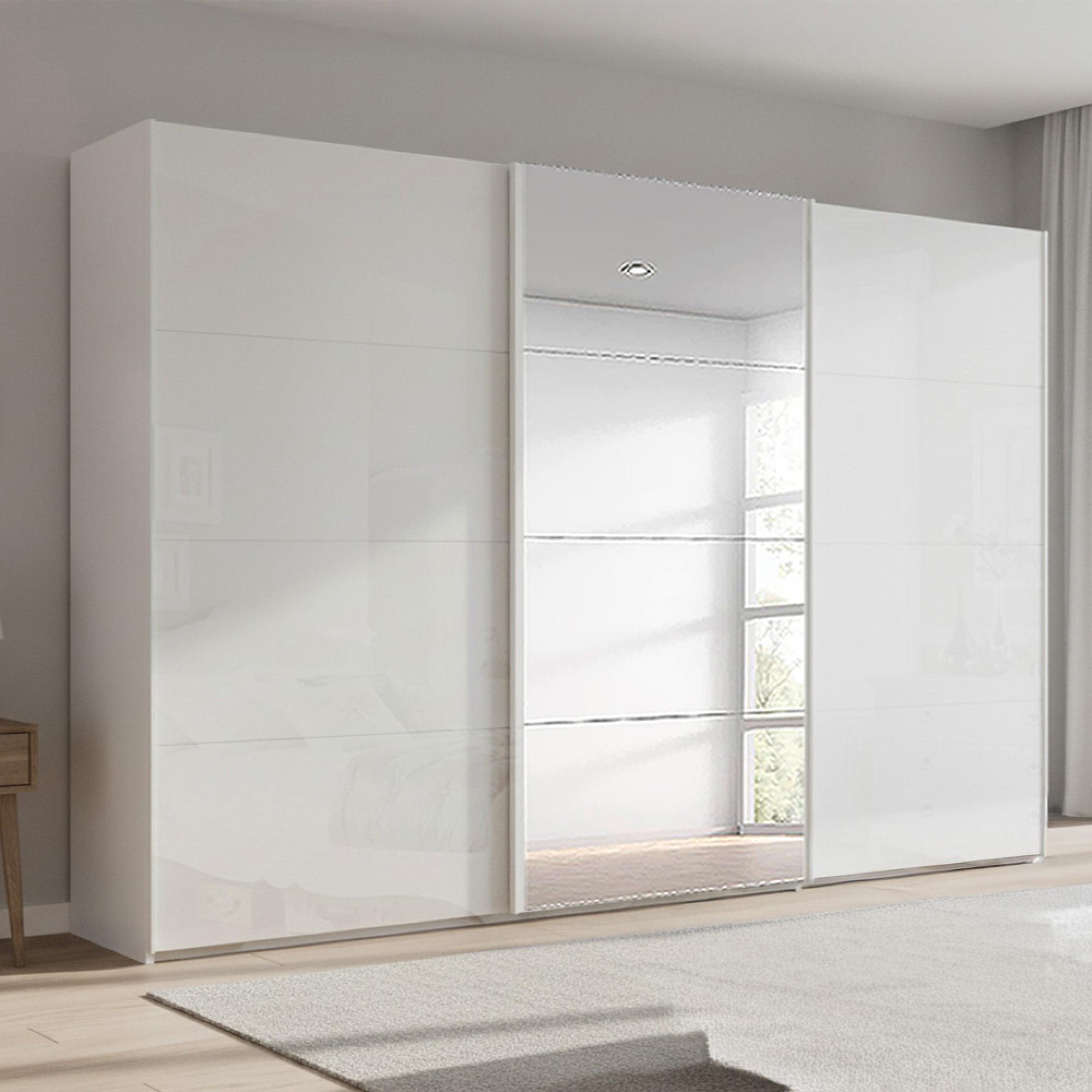 Beluga Extra Sliding Wardrobe - 361cm - 3 Door - Mirror - Alpine White & White High Gloss