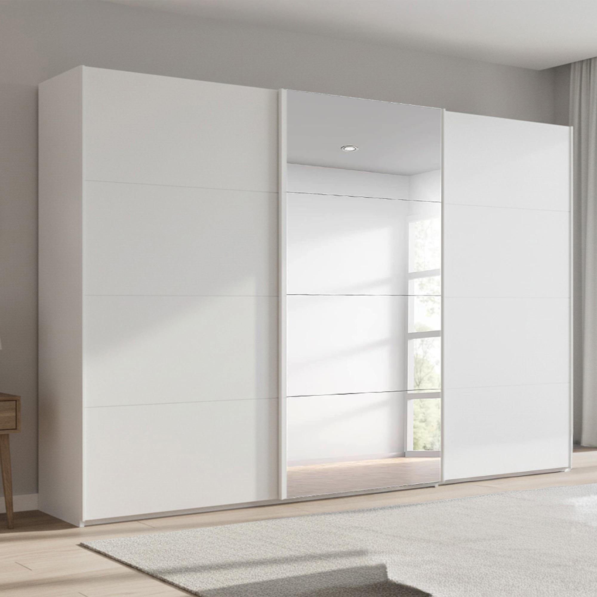 Beluga Extra Sliding Wardrobe - 361cm - 3 Door - Mirror - Alpine White