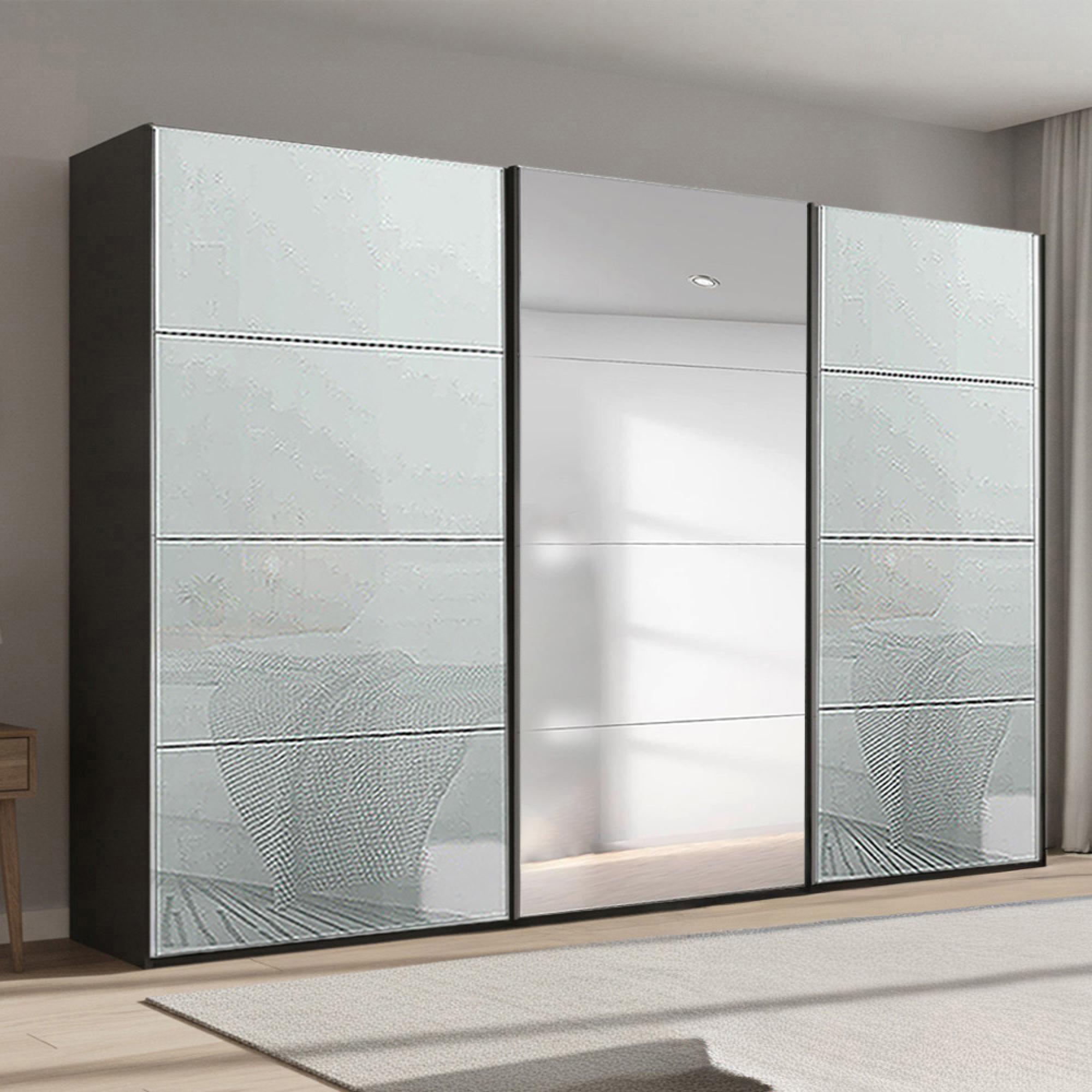 Beluga Extra Sliding Wardrobe - 361cm - 3 Door - Mirror - Graphite & Silk Grey Glass