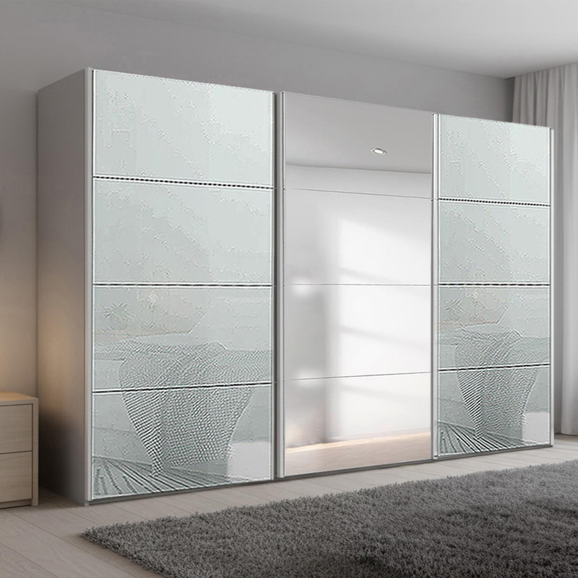 Beluga Extra Sliding Wardrobe - 361cm - 3 Door - Mirror - Silk Grey & Silk Grey Glass