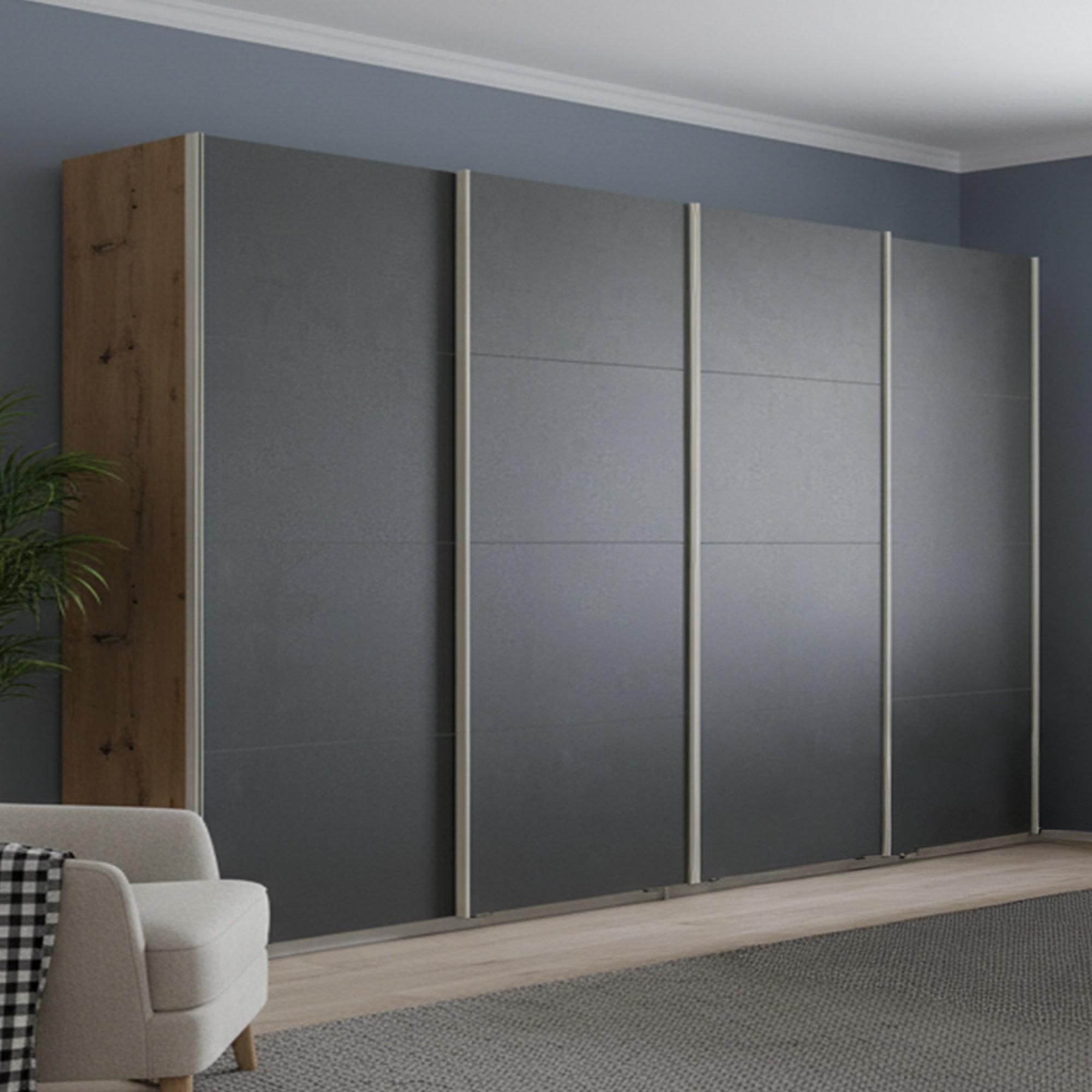 Beluga Extra Sliding Wardrobe - 361cm - 4 Door - Artisan Oak & Graphite