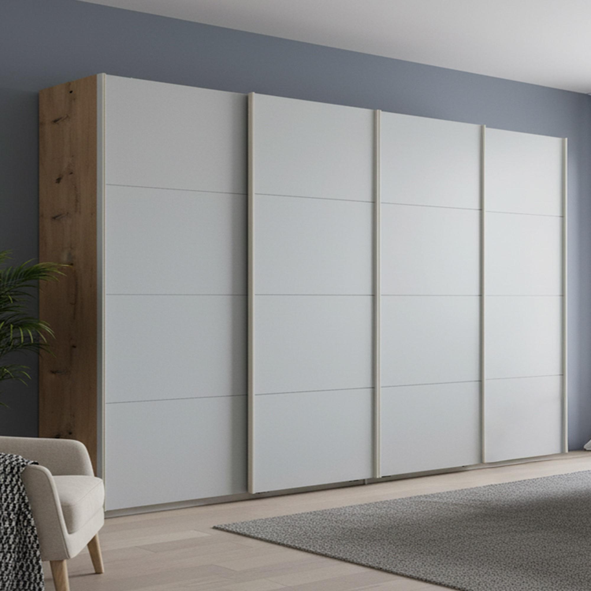 Beluga Extra Sliding Wardrobe - 361cm - 4 Door - Artisan Oak & Silk Grey