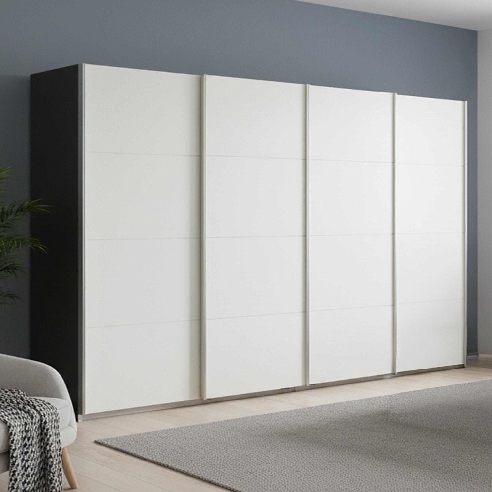 Beluga Extra Sliding Wardrobe - 361cm - 4 Door - Graphite & Alpine White