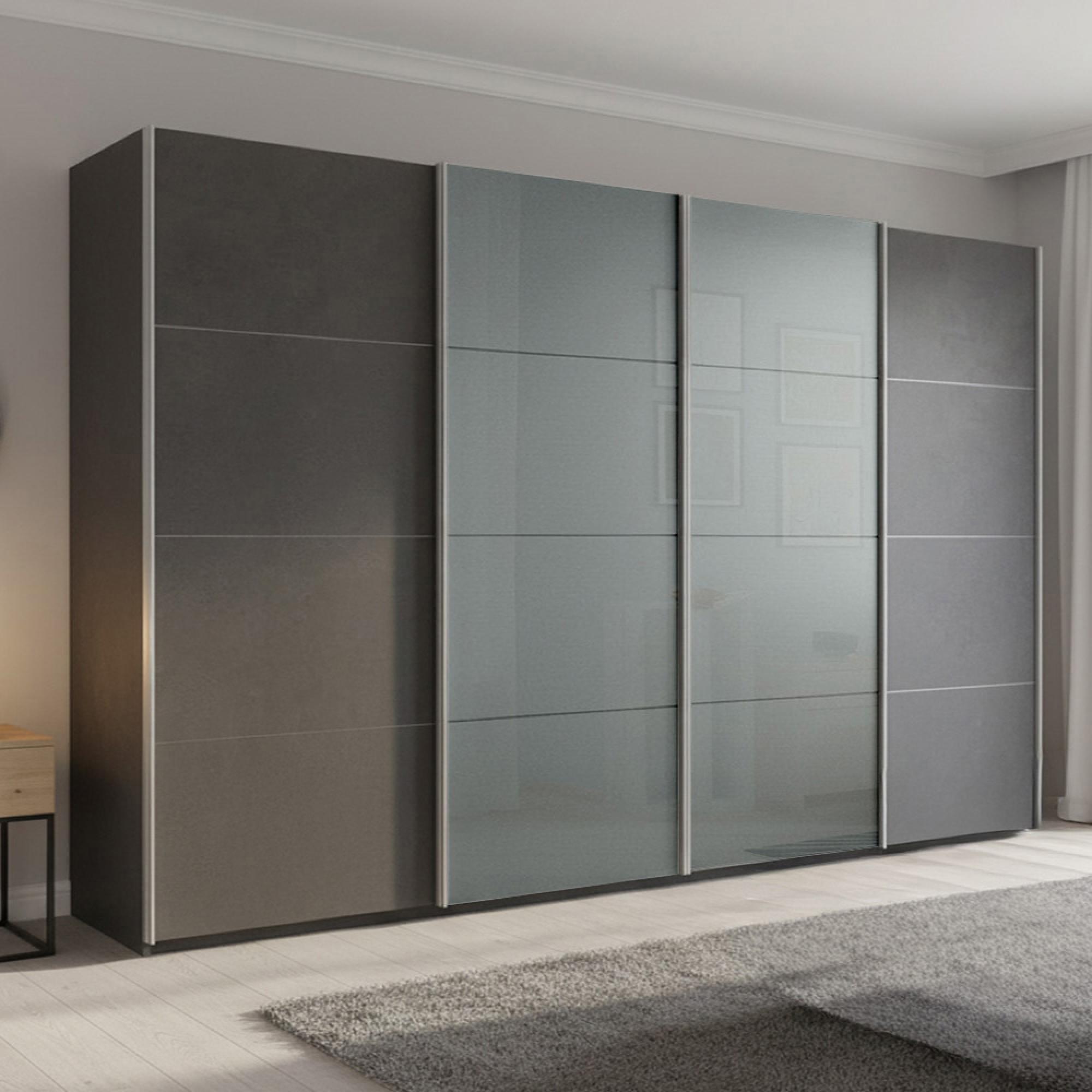Beluga Extra Sliding Wardrobe - 361cm - 4 Door - Graphite & Silk Grey Glass Front
