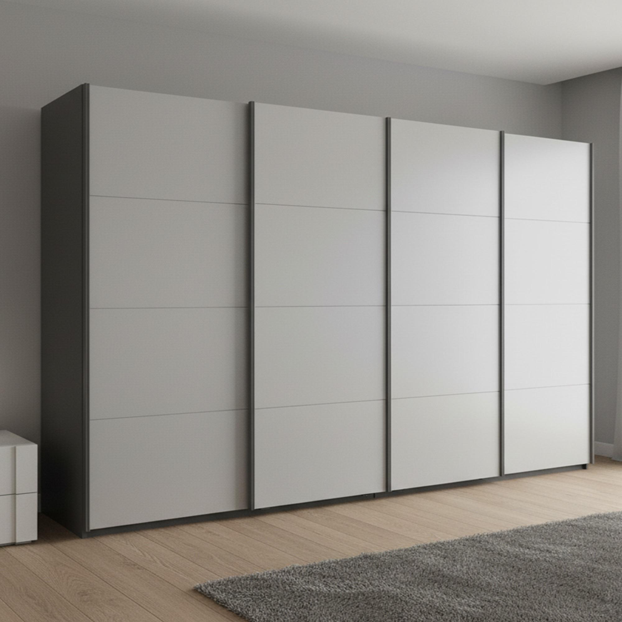 Beluga Extra Sliding Wardrobe - 361cm - 4 Door - Graphite & Silk Grey