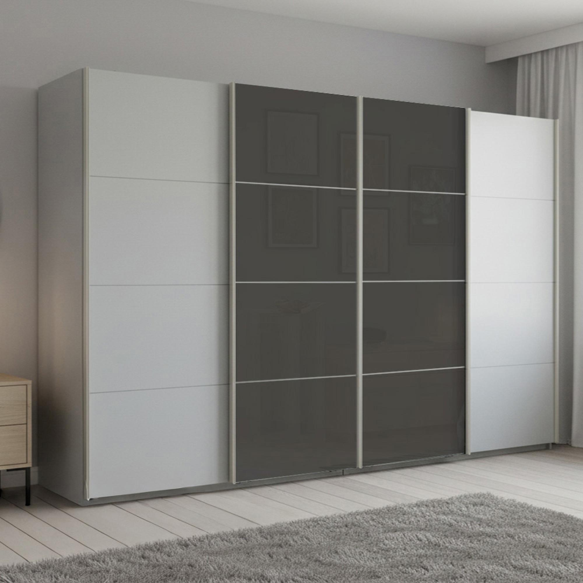 Beluga Extra Sliding Wardrobe - 361cm - 4 Door - Silk Grey & Basalt Glass Front