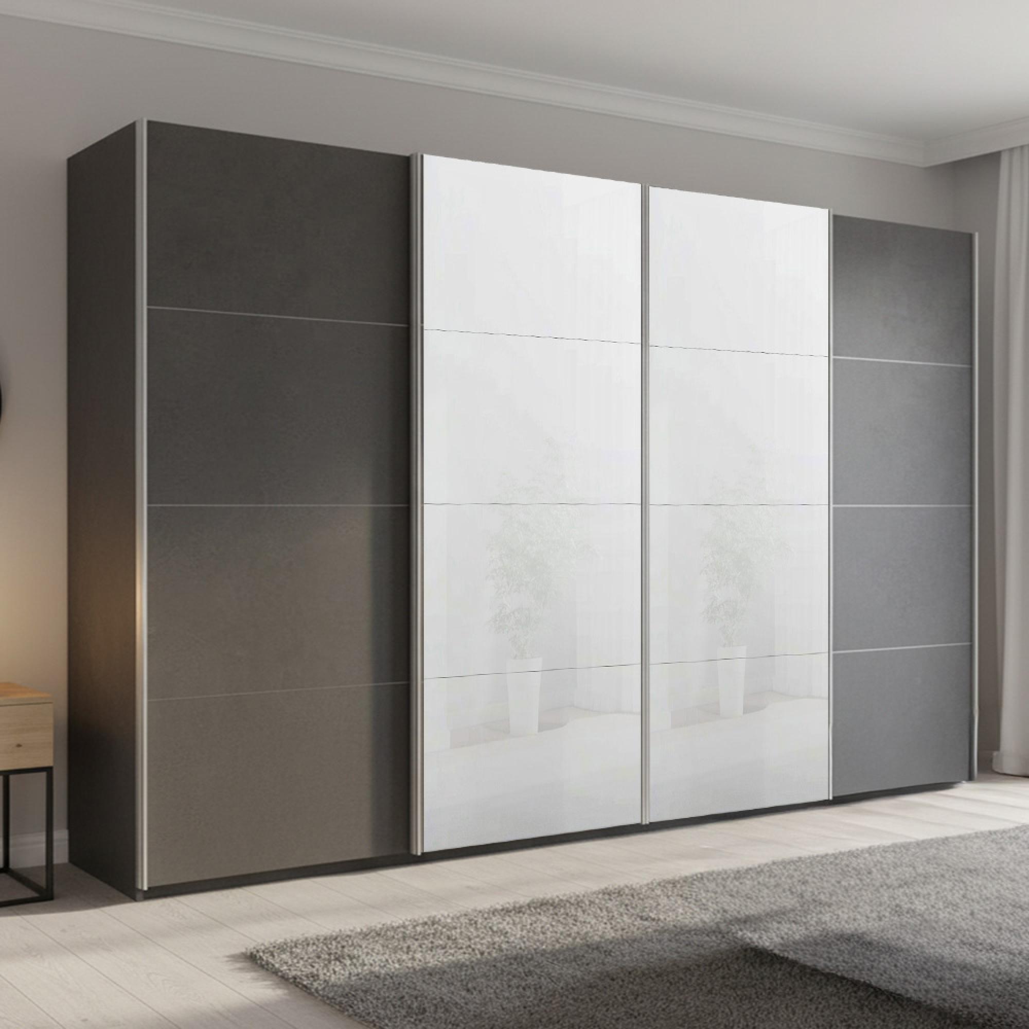 Beluga Extra Sliding Wardrobe - 361cm - 4 Door - White High Gloss & Graphite Front