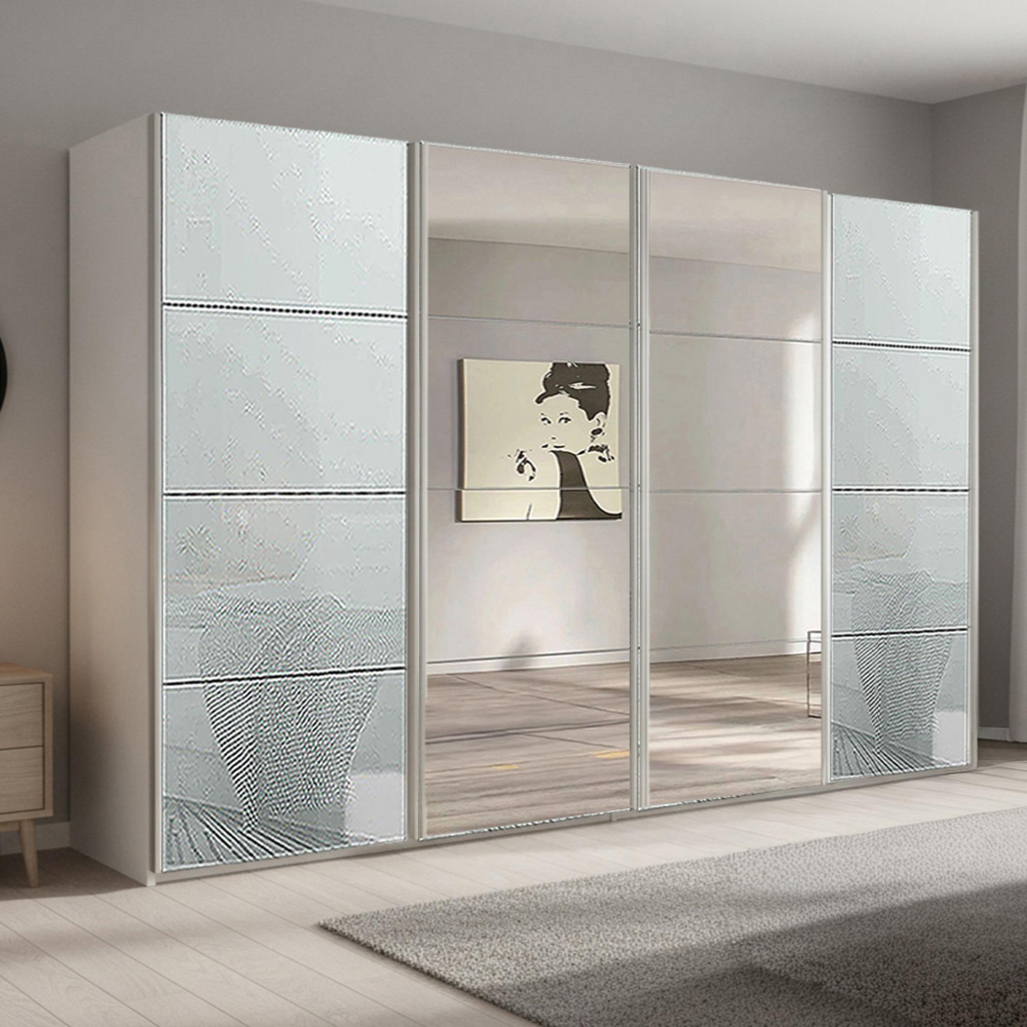 Beluga Extra Sliding Wardrobe - 361cm - 4 Door - Mirror - Alpine White & Silk Grey Glass