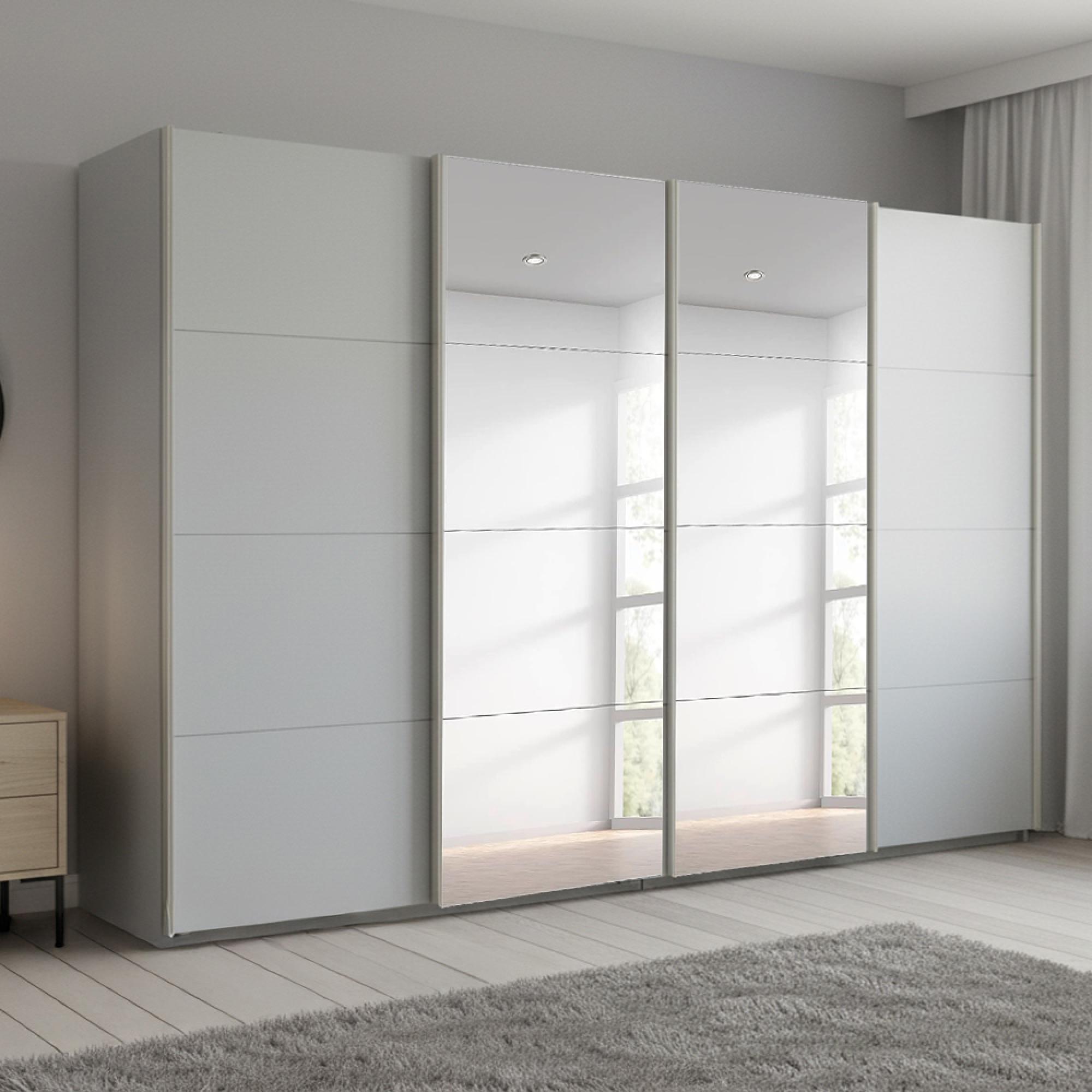 Beluga Extra Sliding Wardrobe - 361cm - 4 Door - Mirror - Silk Grey