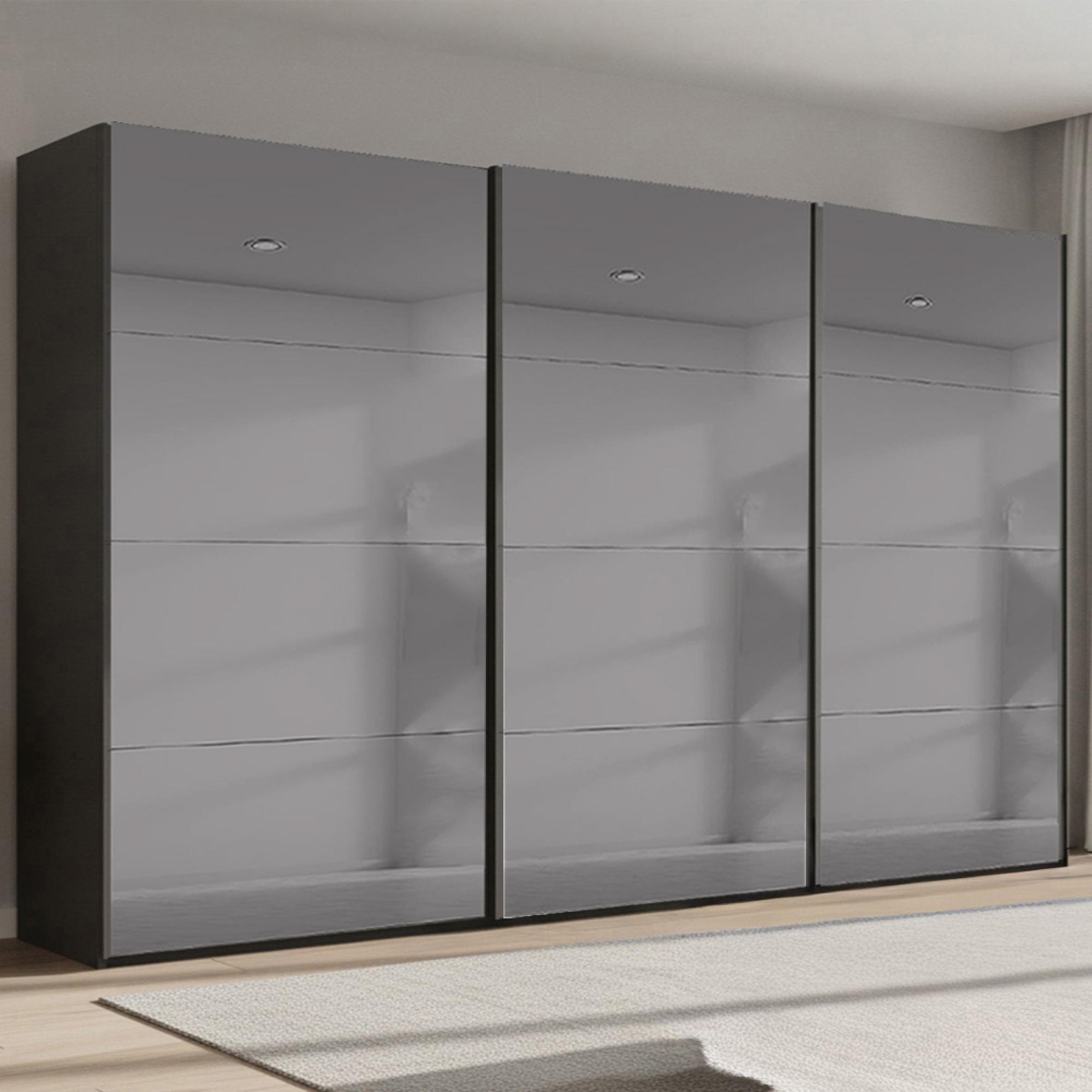 Beluga Extra Sliding Wardrobe - 406cm - 3 Door - Grey Mirrored - Graphite