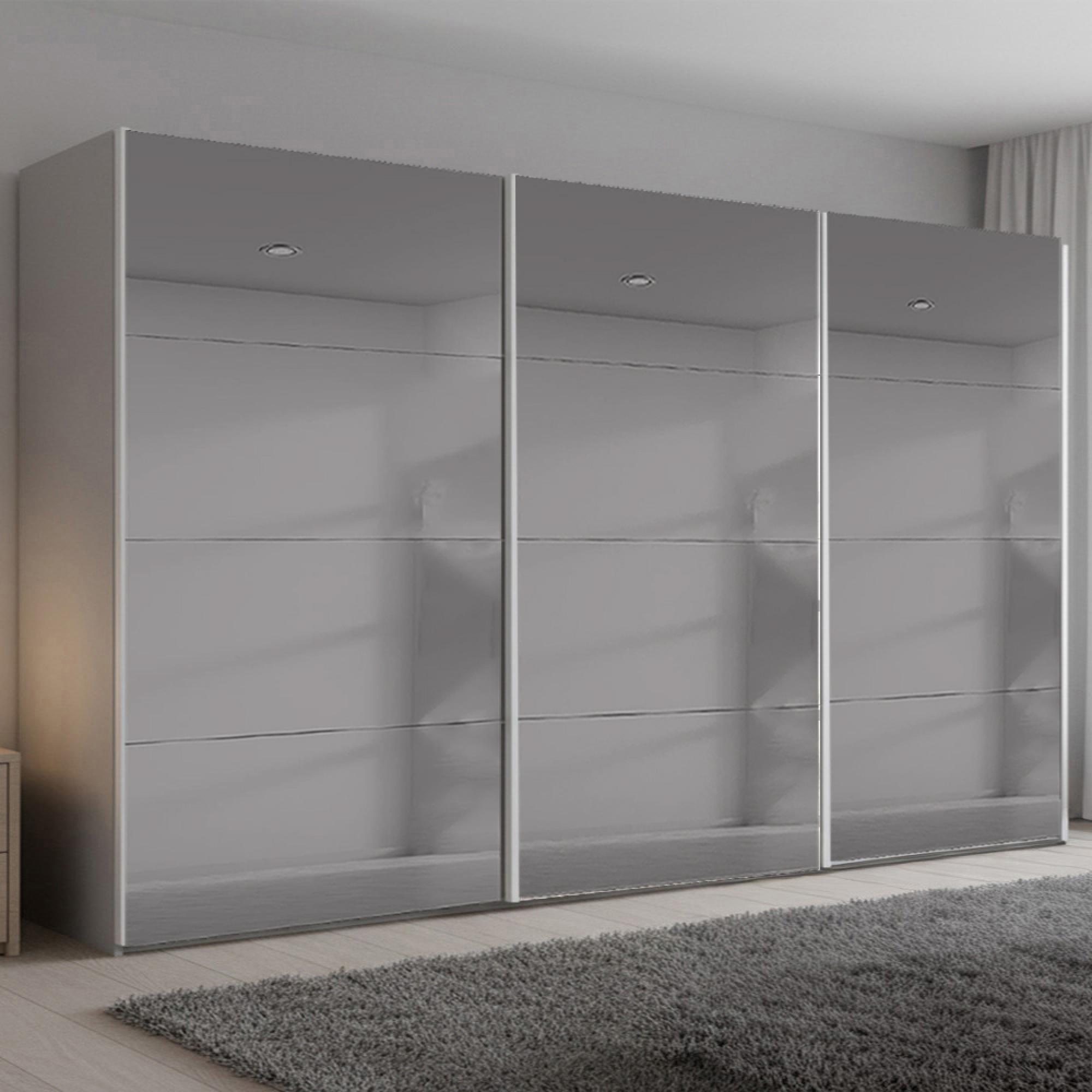 Beluga Extra Sliding Wardrobe - 406cm - 3 Door - Grey Mirrored - Silk Grey