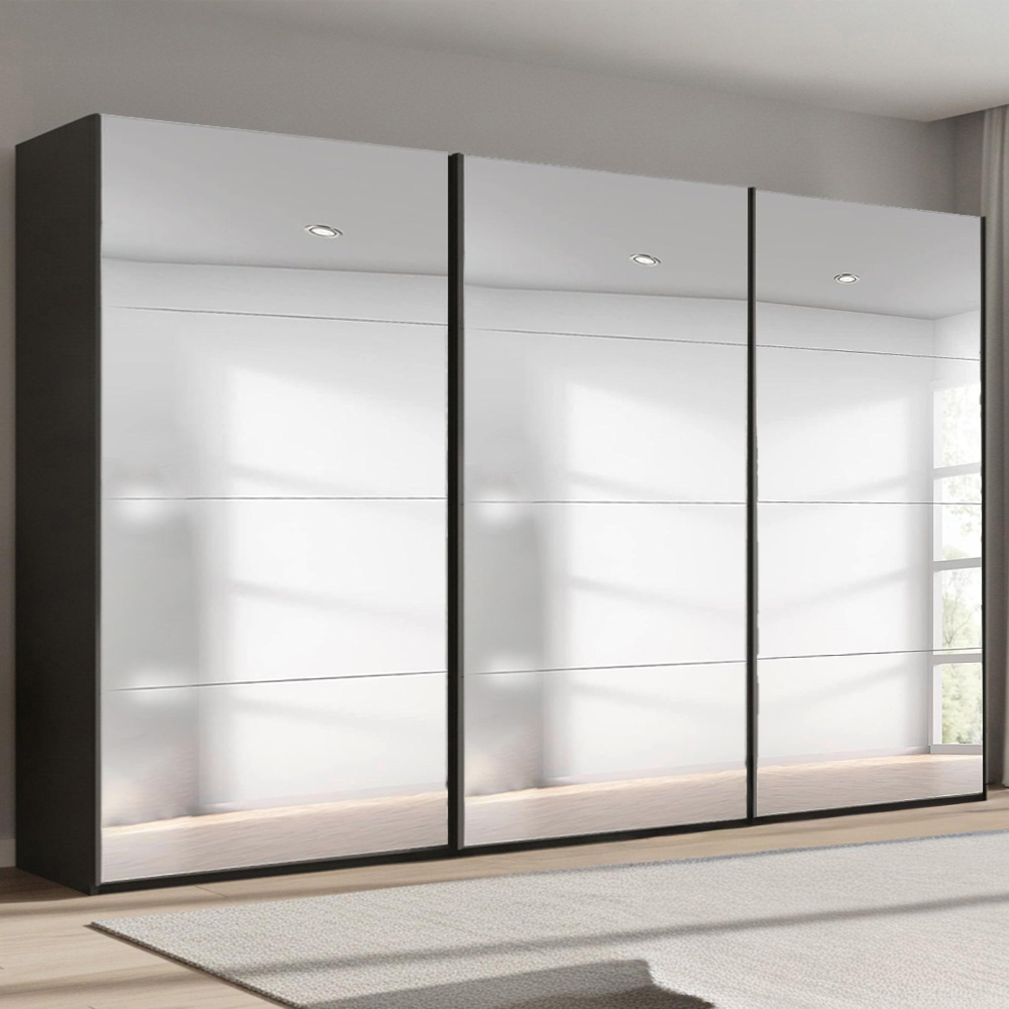 Beluga Extra Sliding Wardrobe - 406cm - 3 Door - Mirrored - Graphite