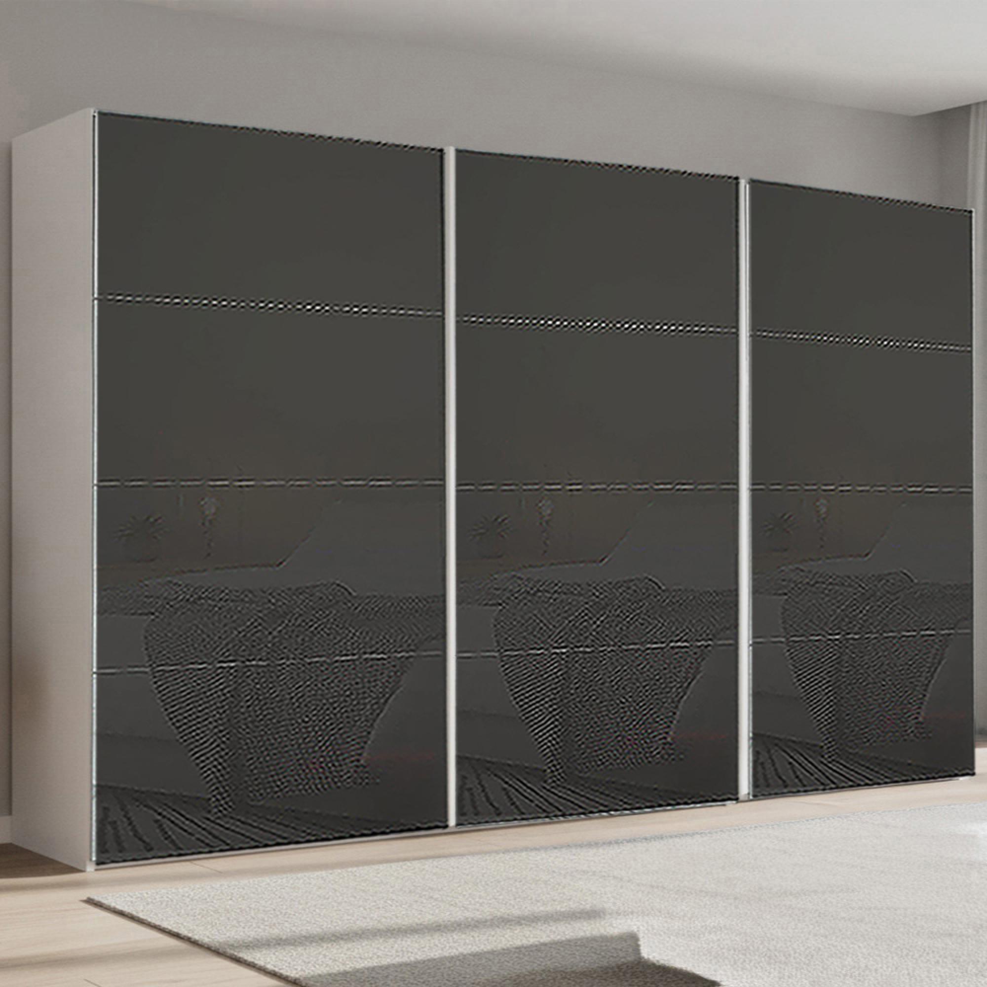 Beluga Extra Sliding Wardrobe - 406cm - 3 Door - Alpine White & Basalt Glass