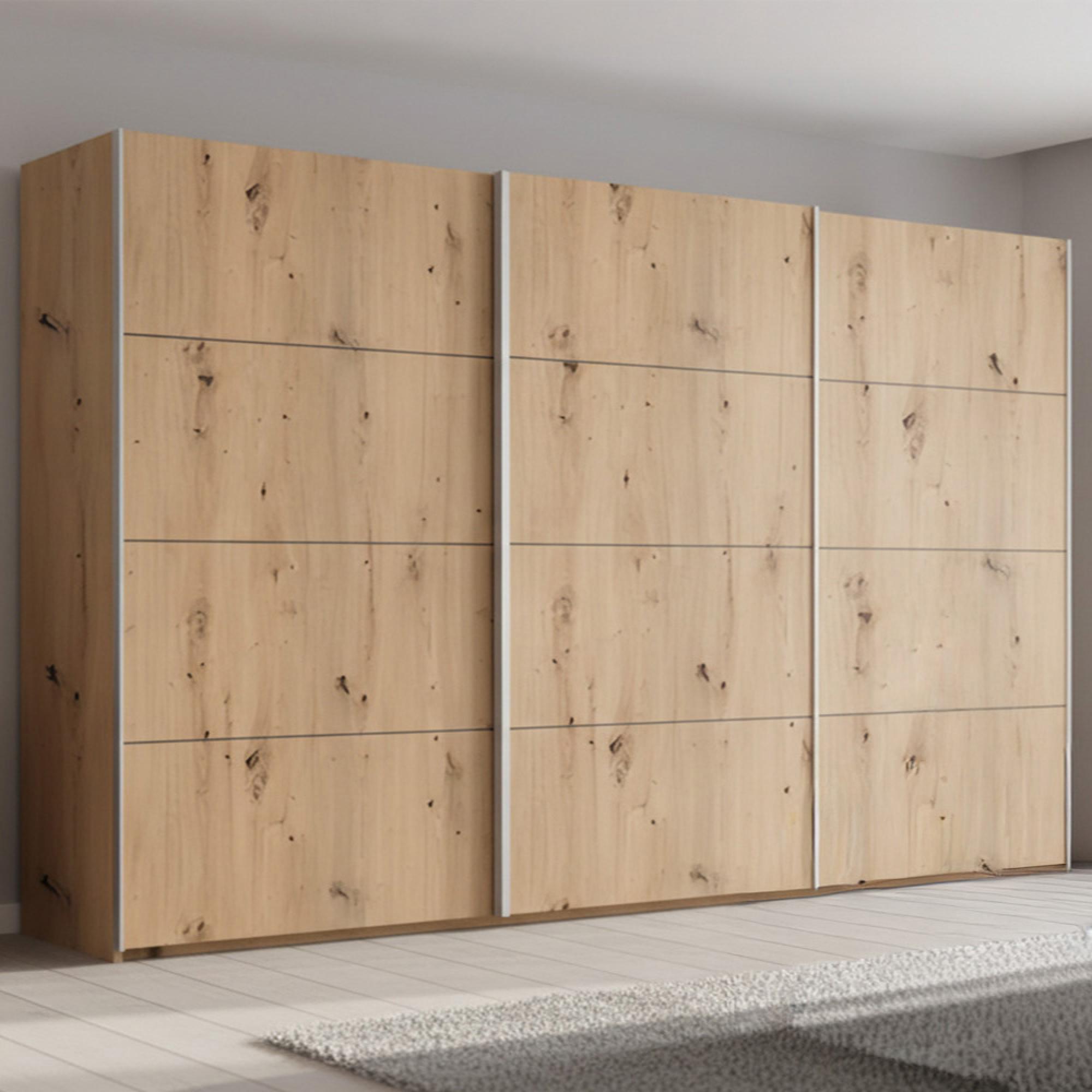 Beluga Extra Sliding Wardrobe - 406cm - 3 Door - Artisan Oak