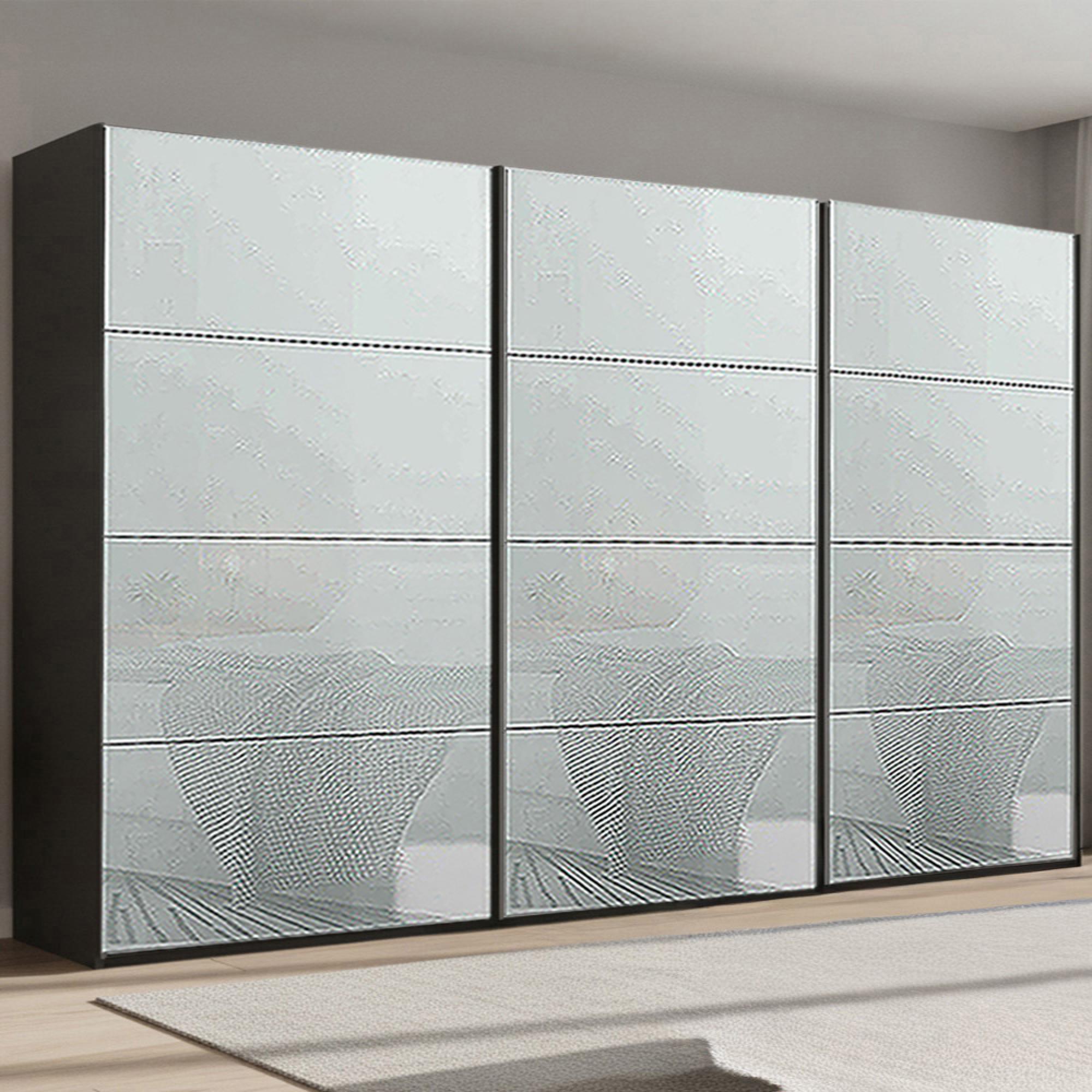 Beluga Extra Sliding Wardrobe - 406cm - 3 Door - Graphite & Silk Grey Glass