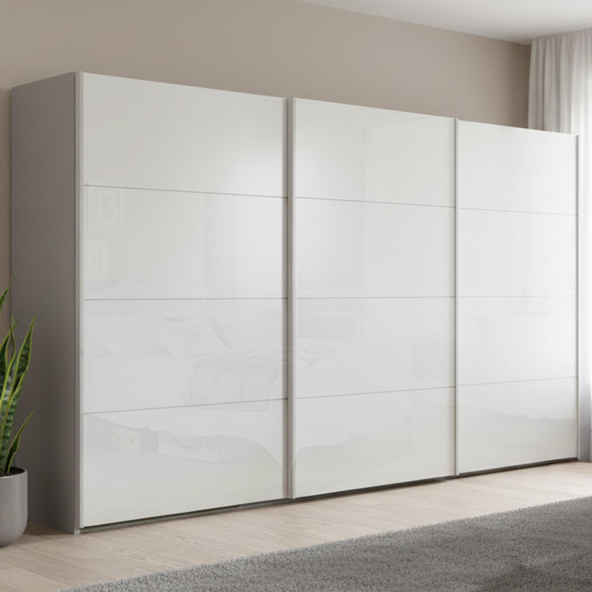 Beluga Extra Sliding Wardrobe - 406cm - 3 Door - Silk Grey & White High Gloss