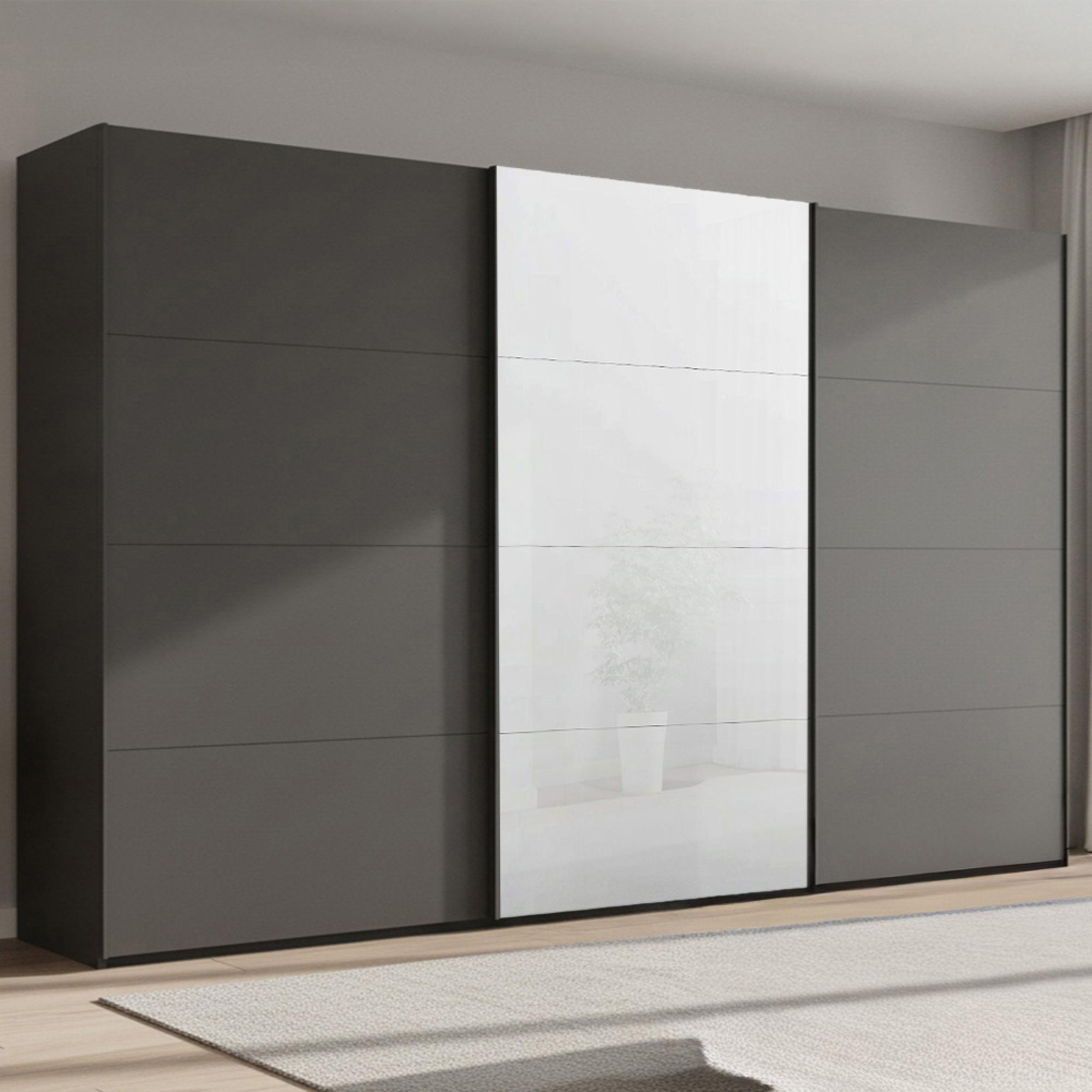 Beluga Extra Sliding Wardrobe - 406cm - 3 Door - White High Gloss & Graphite Front