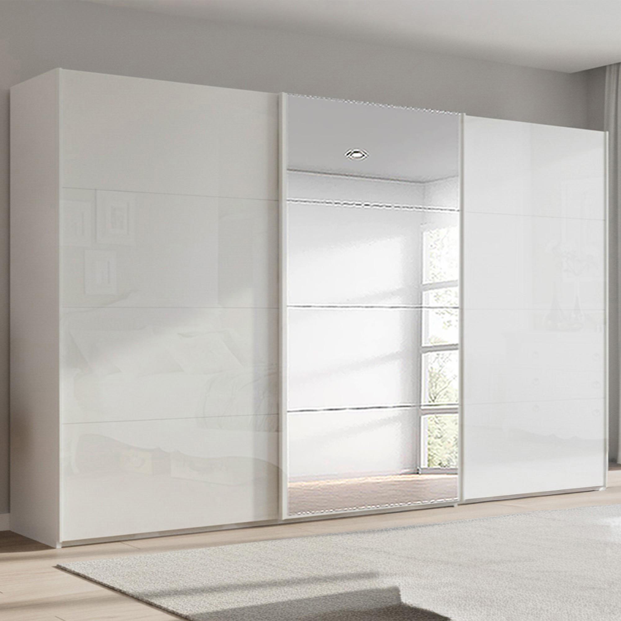Beluga Extra Sliding Wardrobe - 406cm - 3 Door - Mirror - Alpine White & White High Gloss