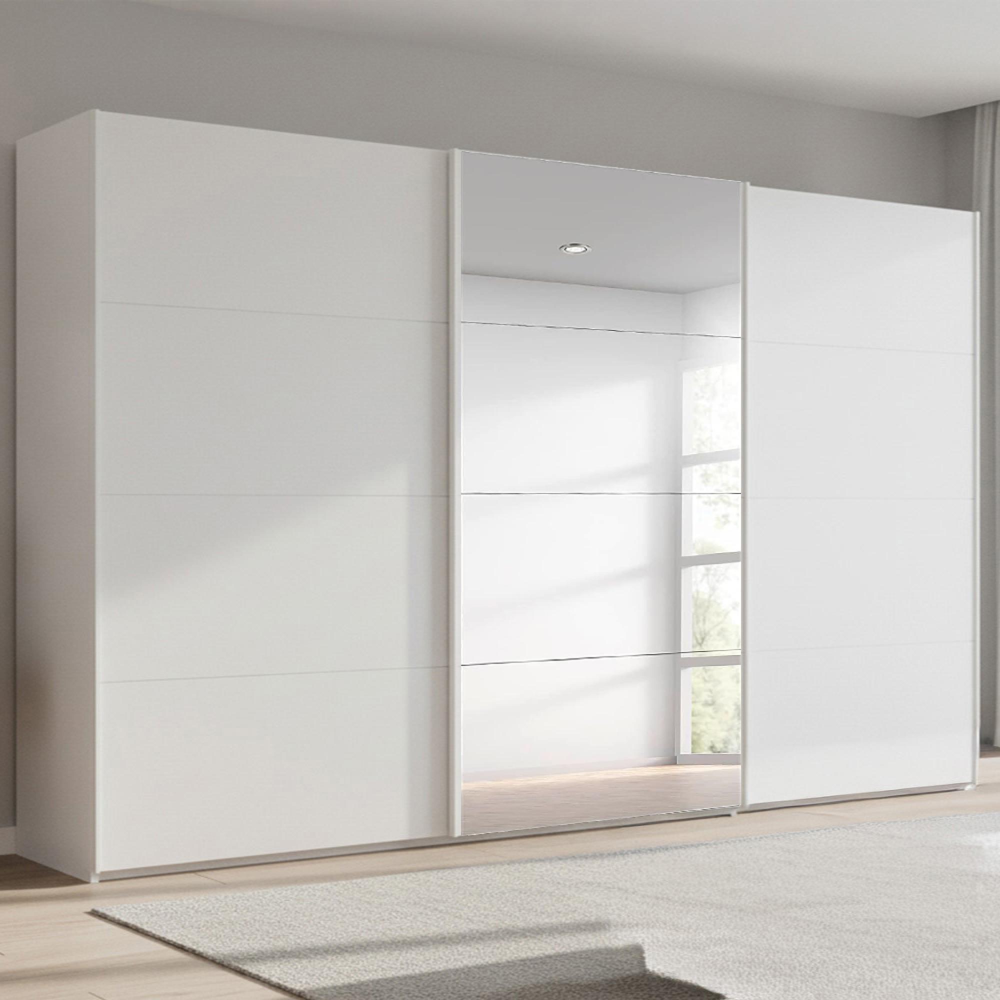 Beluga Extra Sliding Wardrobe - 406cm - 3 Door - Mirror - Alpine White