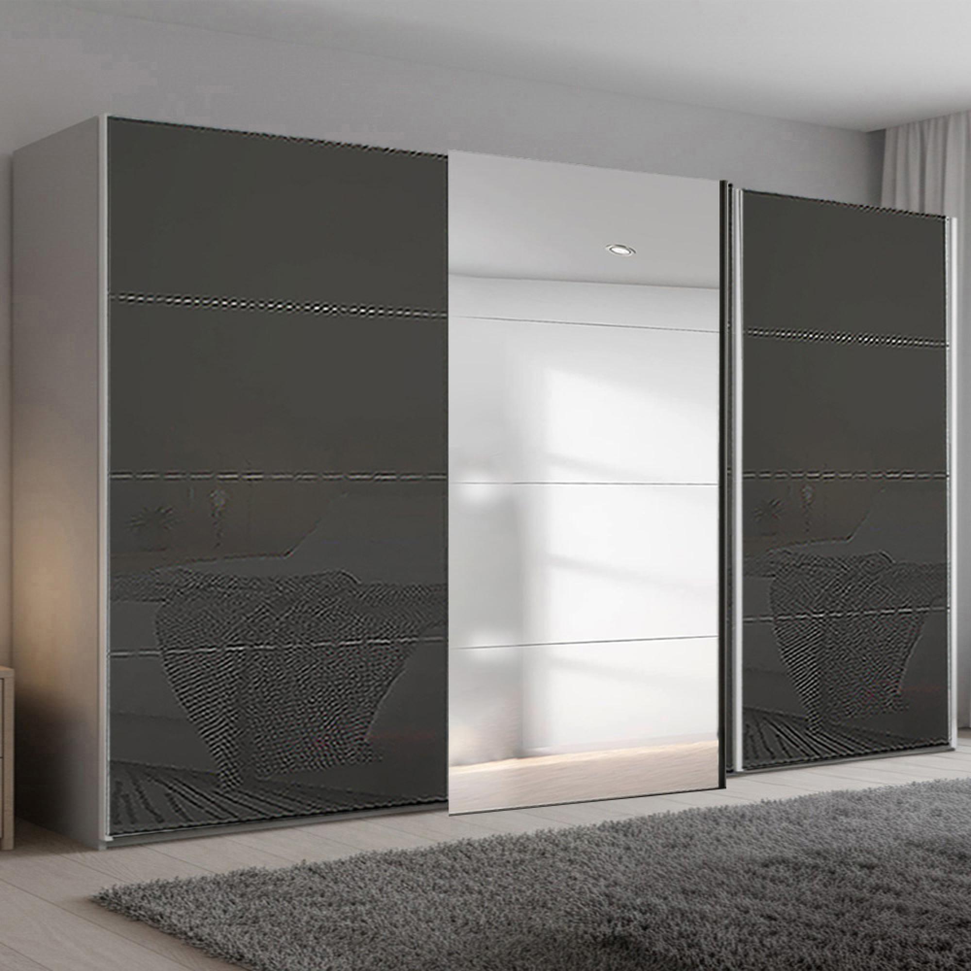 Beluga Extra Sliding Wardrobe - 406cm - 3 Door - Mirror - Graphite & Basalt Glass