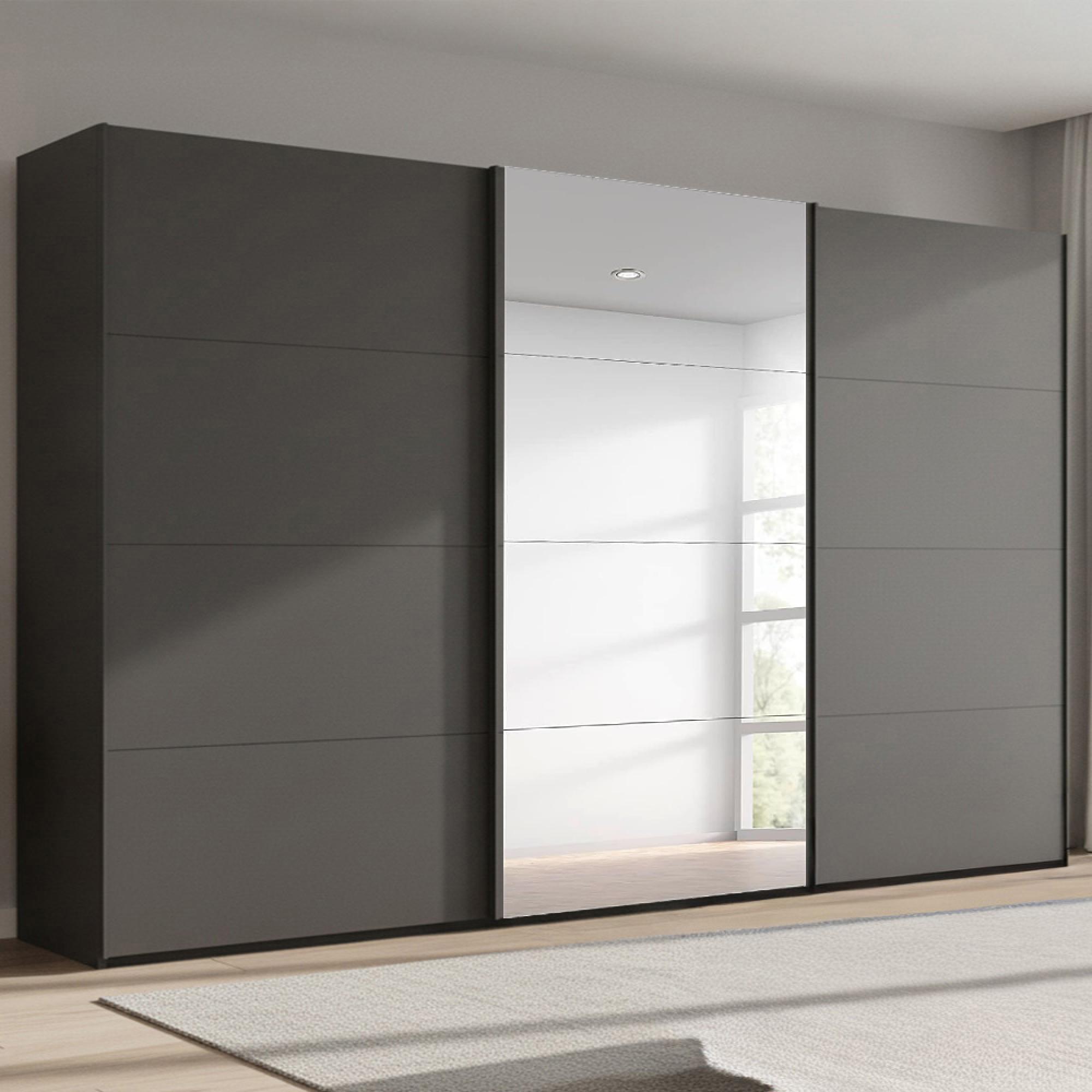 Beluga Extra Sliding Wardrobe - 406cm - 3 Door - Mirror - Graphite