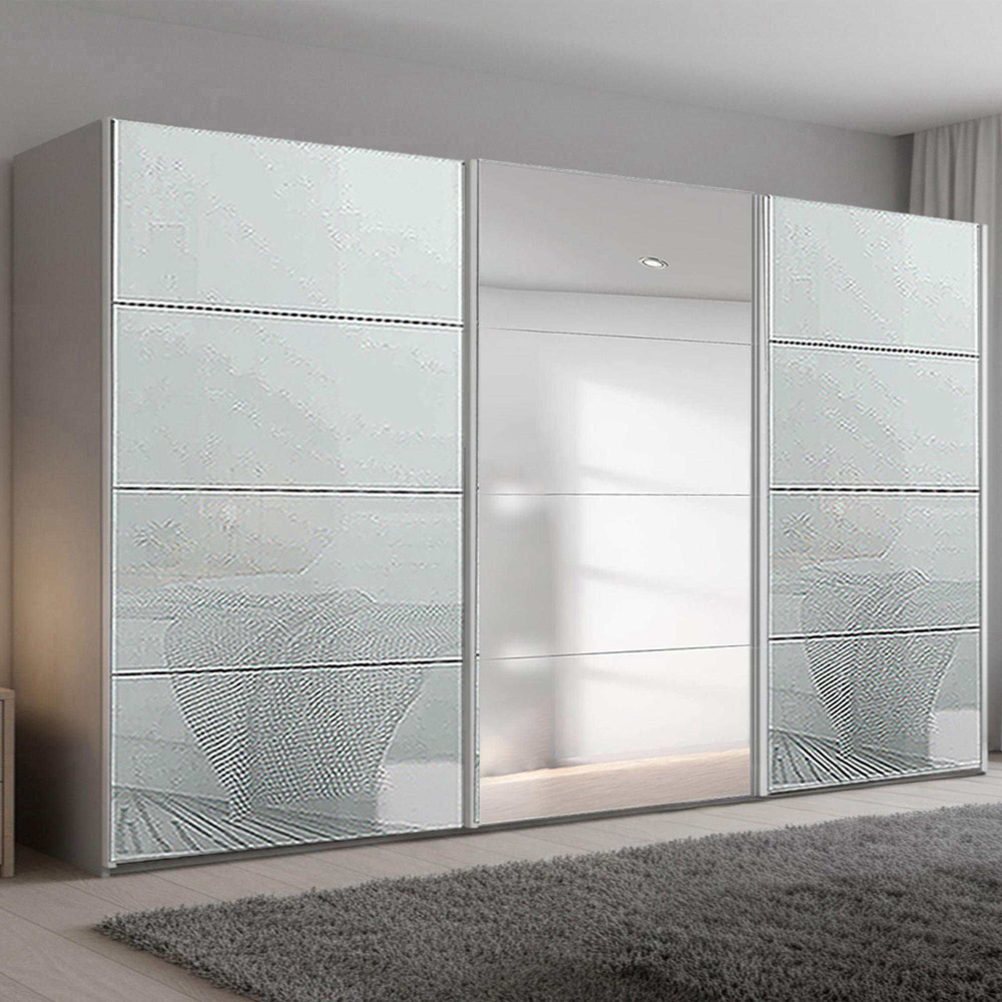 Beluga Extra Sliding Wardrobe - 406cm - 3 Door - Mirror - Silk Grey & Silk Grey Glass
