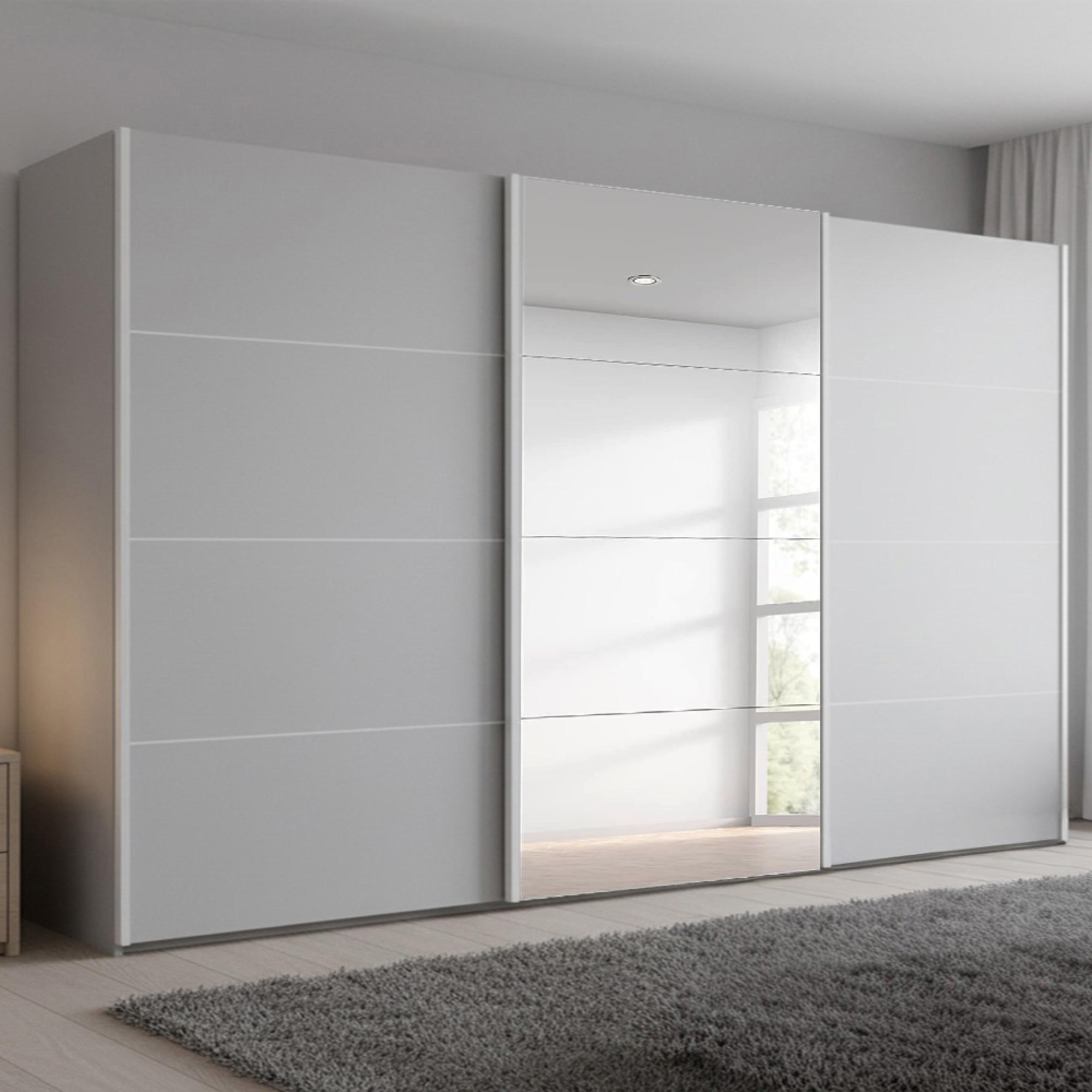 Beluga Extra Sliding Wardrobe - 406cm - 3 Door - Mirror - Silk Grey