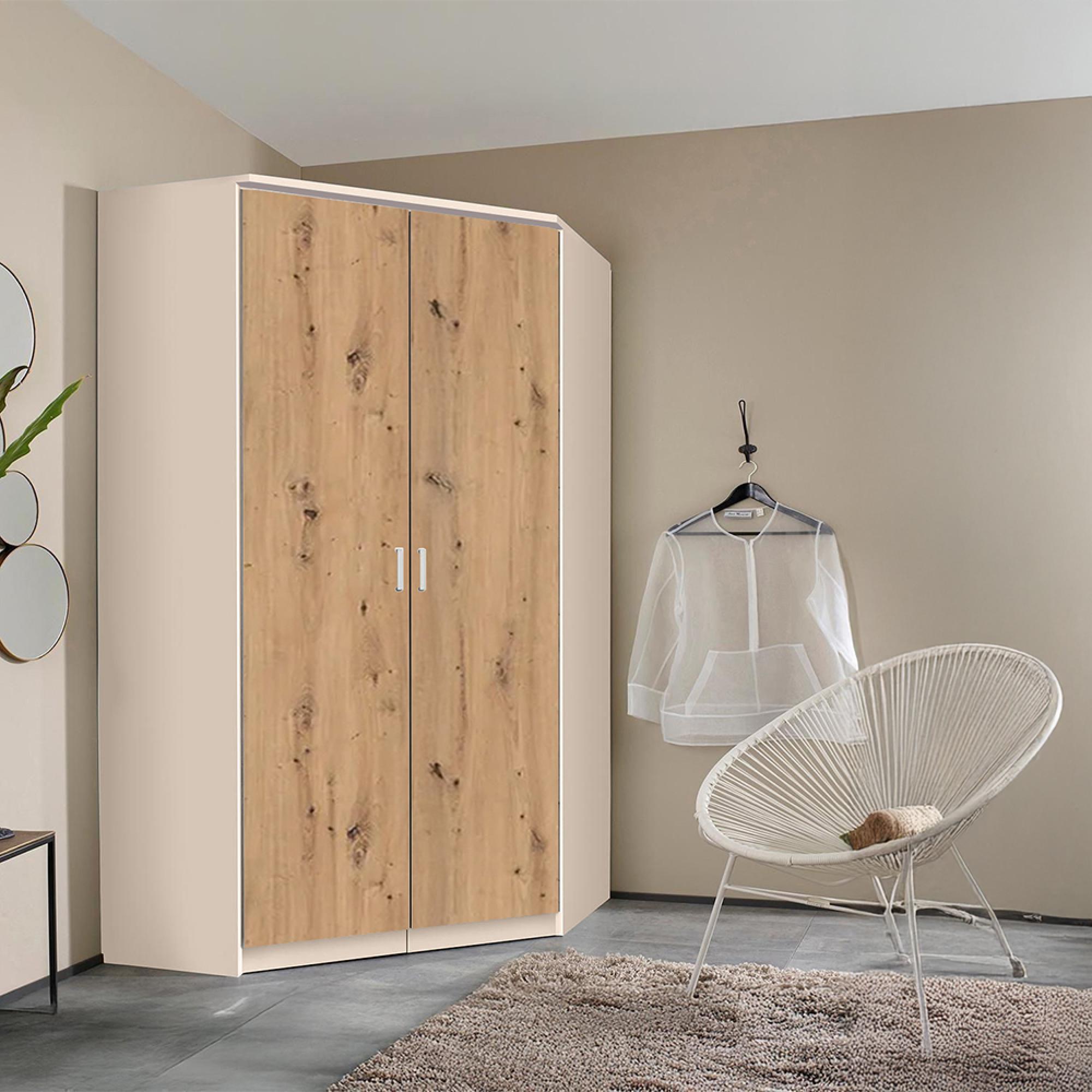 Rauch Celle Matt 117cm 2 Door Corner Wardrobe - Champagne and Artisan Oak