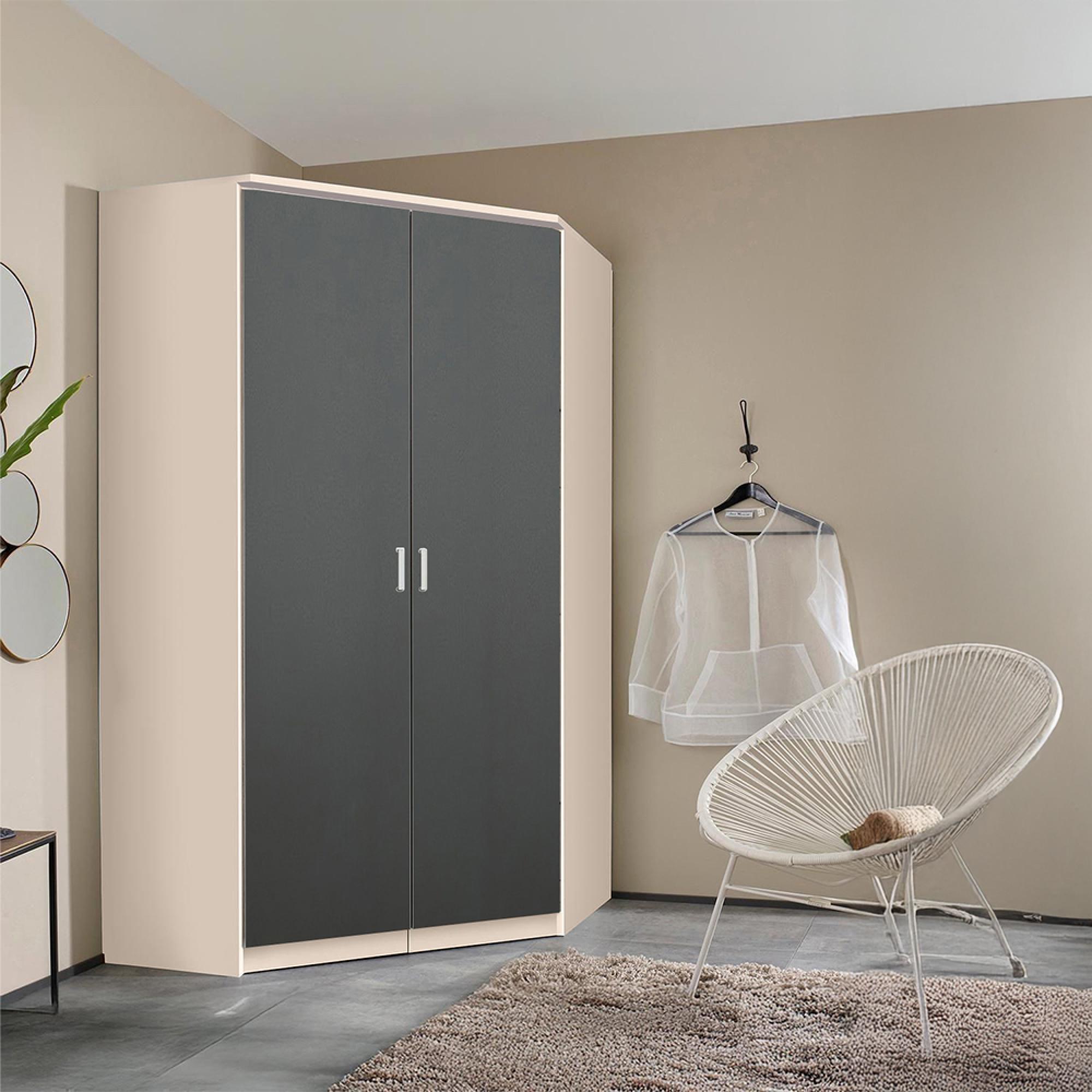Rauch Celle Matt 117cm 2 Door Corner Wardrobe - Champagne and Metallic Dark Grey