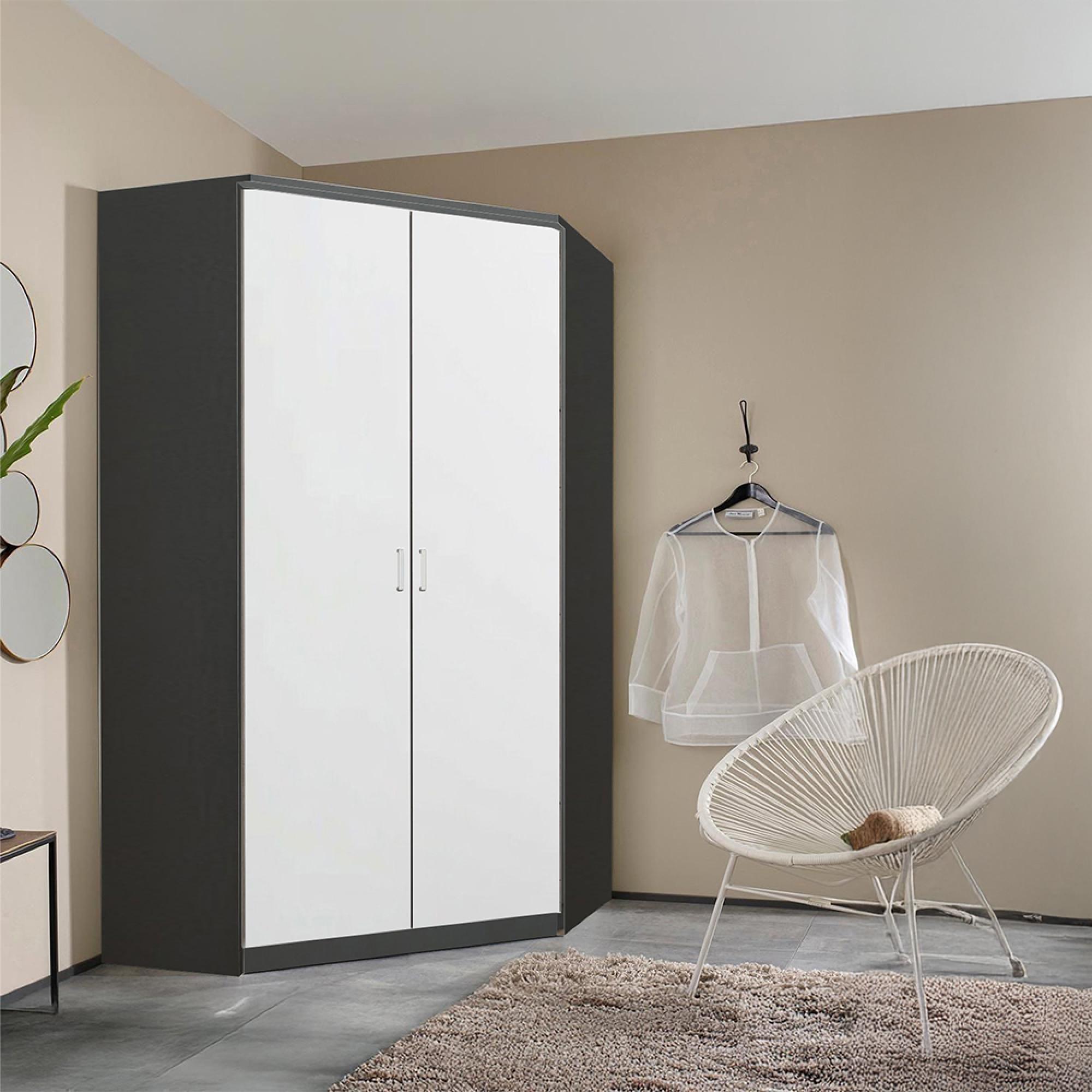 Rauch Celle Matt 117cm 2 Door Corner Wardrobe - Metallic Dark Grey and Alpine White