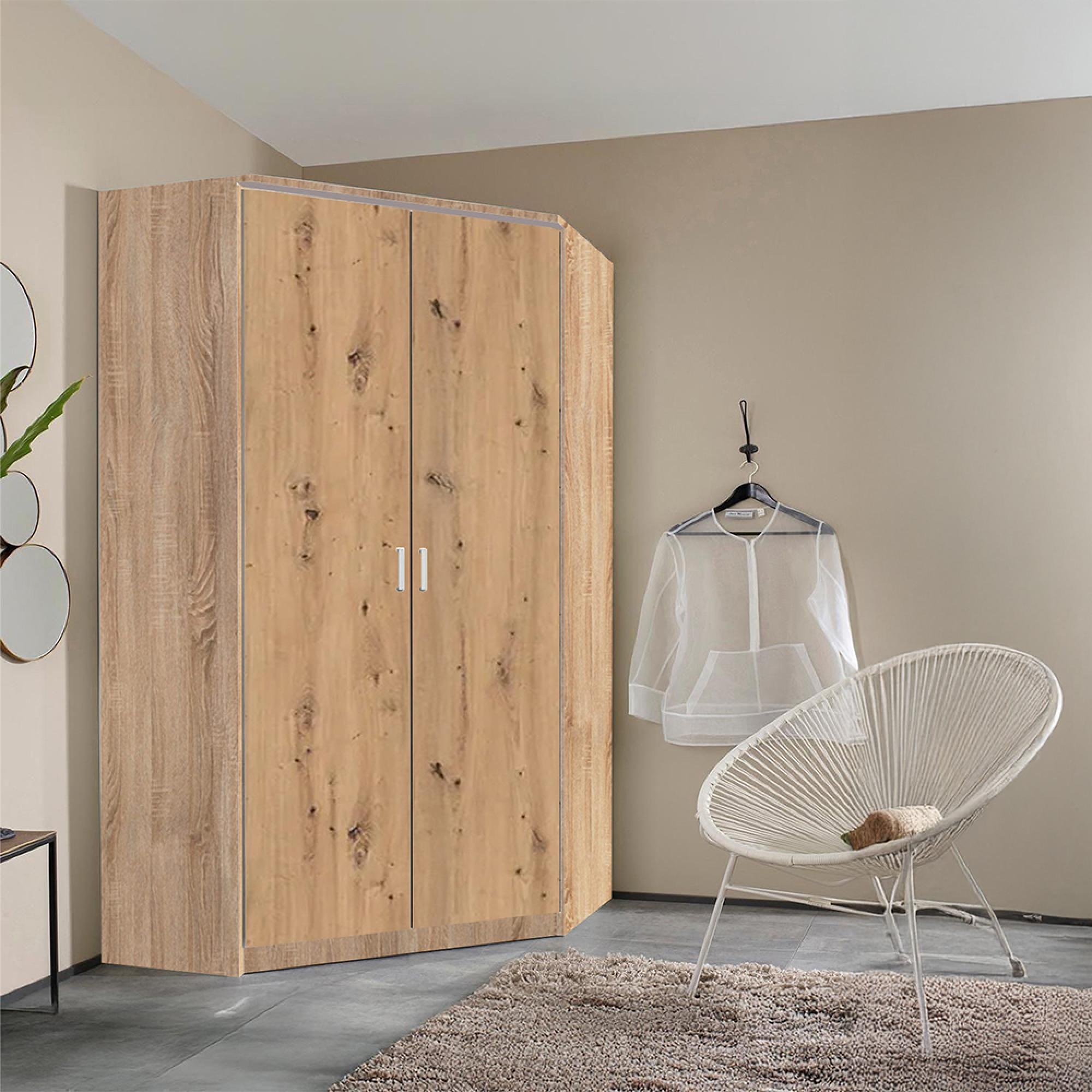 Rauch Celle Matt 117cm 2 Door Corner Wardrobe - Sonoma Oak and Artisan Oak