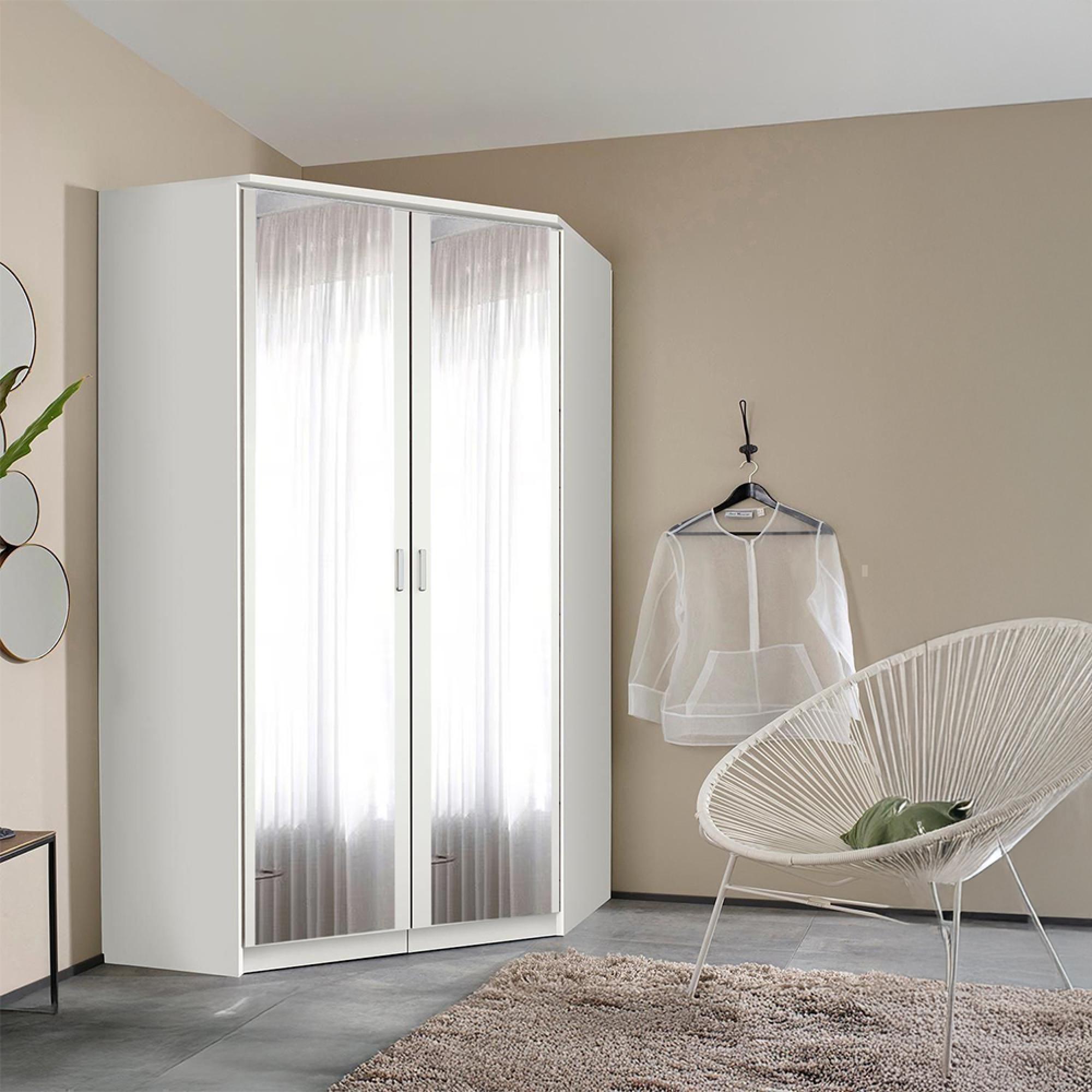 Rauch Celle Matt 117cm 2 Door Corner Wardrobe with Mirror - Alpine White