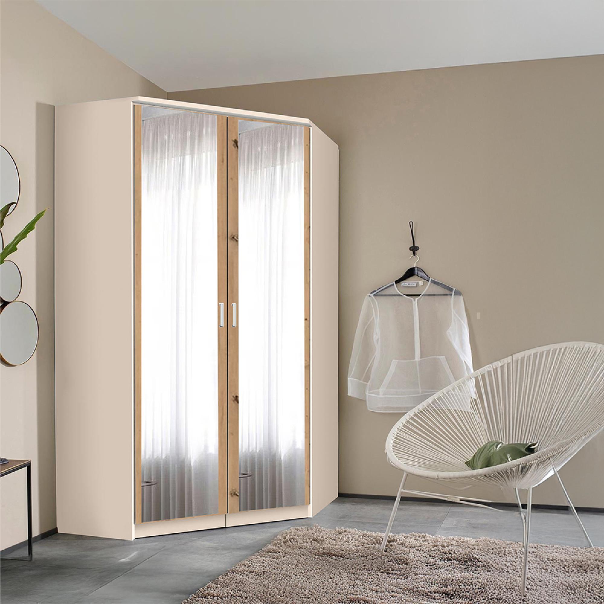 Rauch Celle Matt 117cm 2 Door Corner Wardrobe with Mirror - Champagne and Artisan Oak