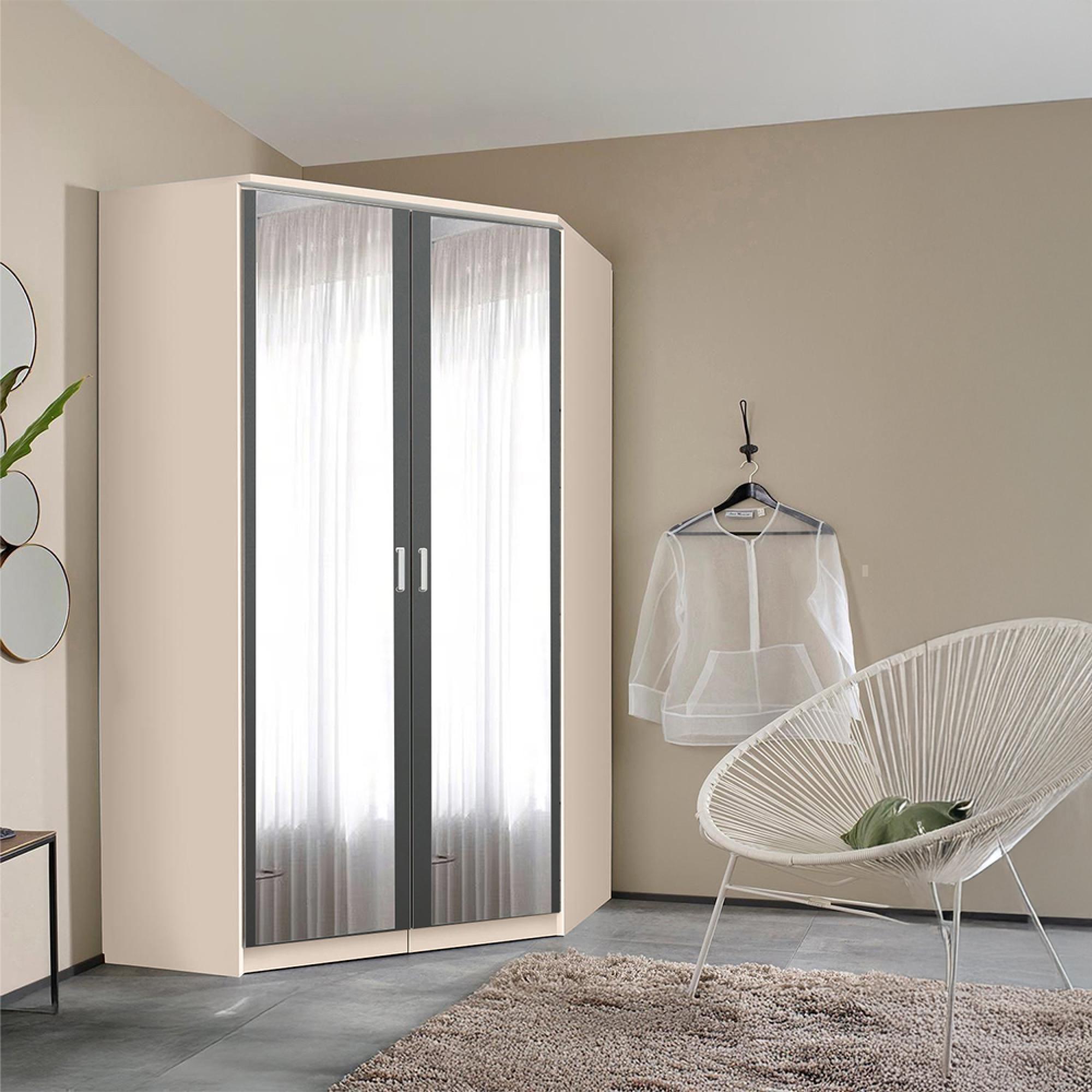 Rauch Celle Matt 117cm 2 Door Corner Wardrobe with Mirror - Champagne and Metallic Dark Grey