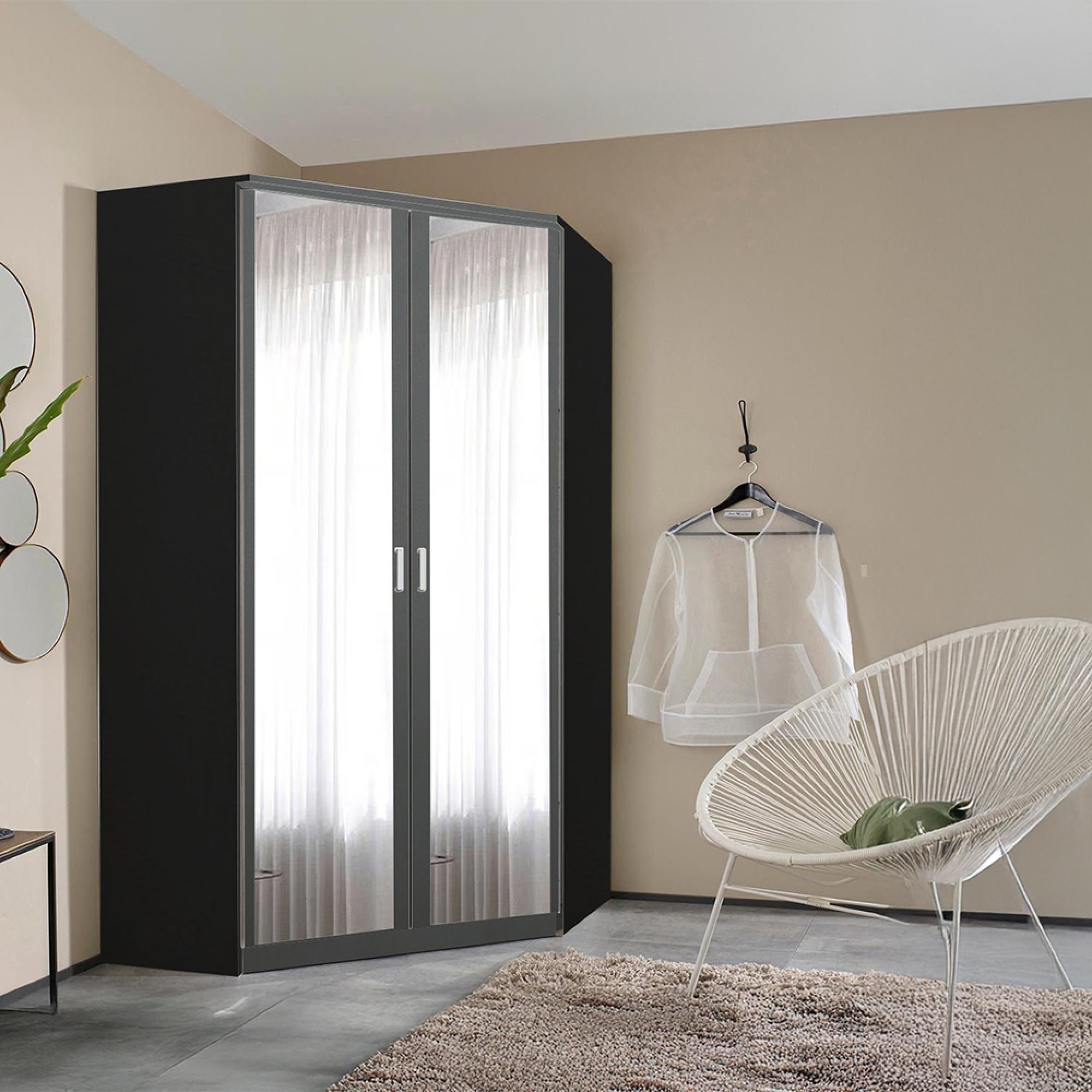 Rauch Celle Matt 117cm 2 Door Corner Wardrobe with Mirror - Metallic Dark Grey