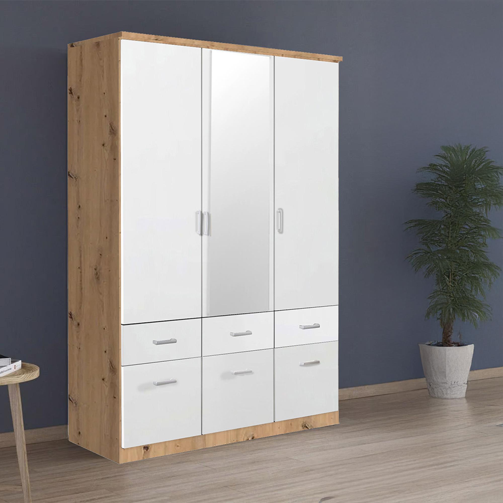 Celle Wardrobe - 136cm - 3 Door - Combi - Artisan Oak & Alpine White