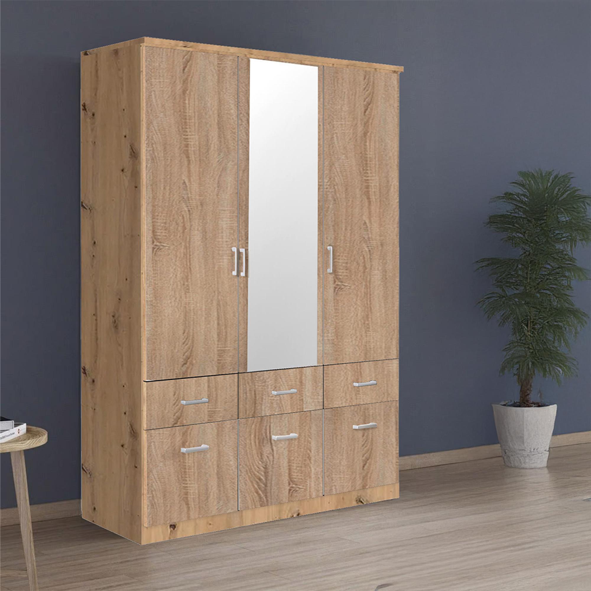 Celle Wardrobe - 136cm - 3 Door - Combi - Artisan Oak & Sonoma Oak