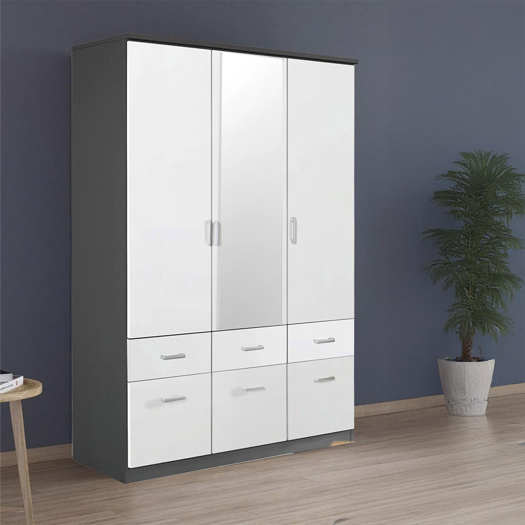 Celle Wardrobe - 136cm - 3 Door - Combi - Metallic Dark Grey & Alpine White