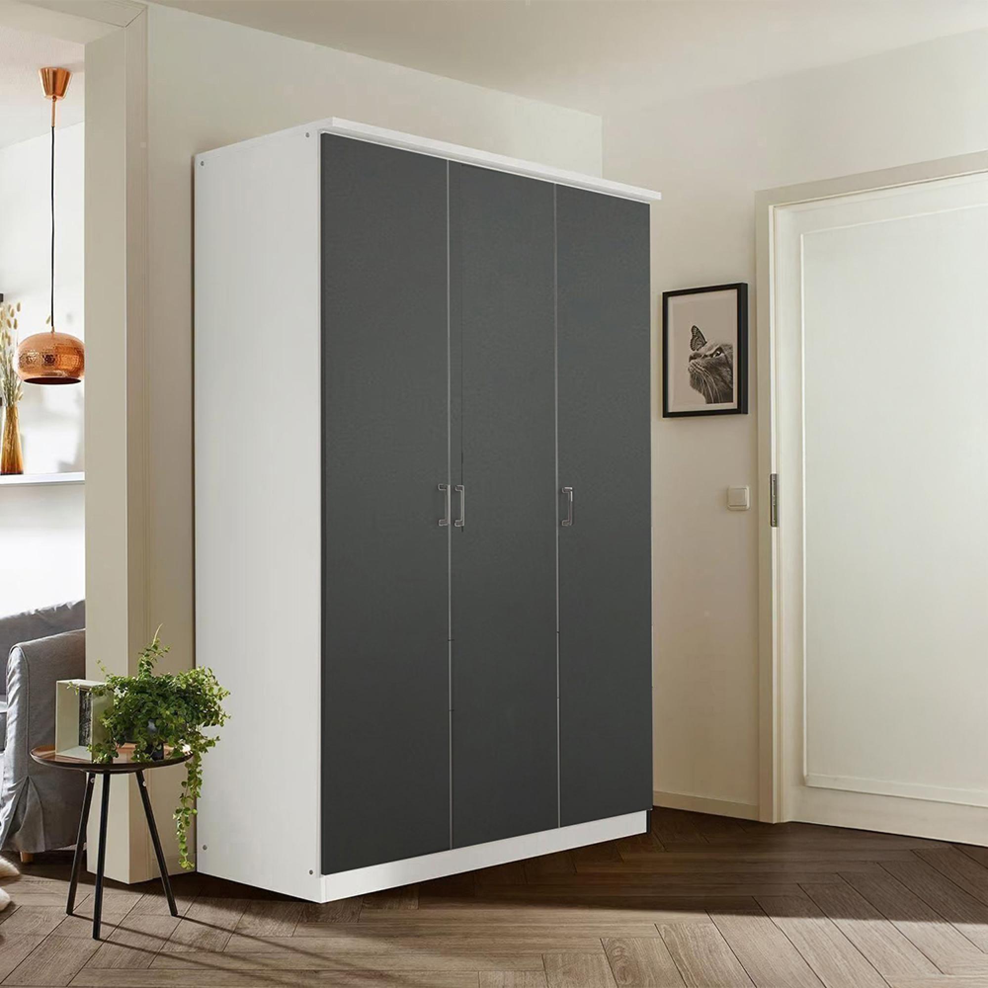 Celle Wardrobe - 136cm - 3 Door - Alpine White & Metallic Dark Grey