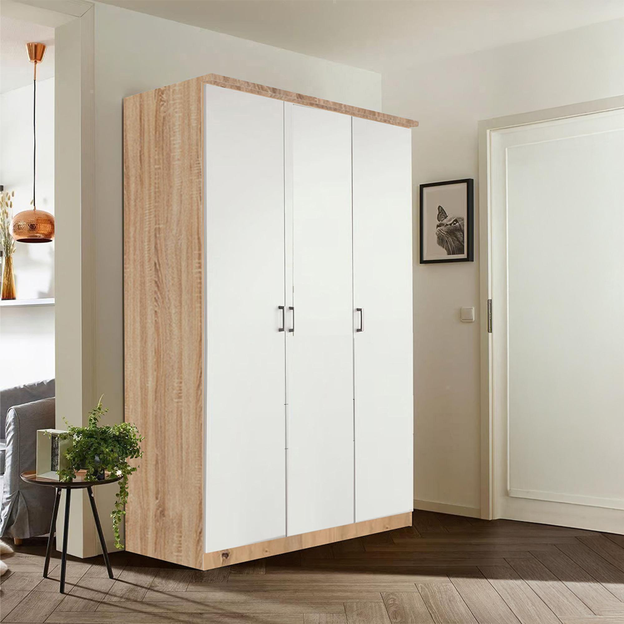 Celle Wardrobe - 136cm - 3 Door - Sonoma Oak & Alpine White