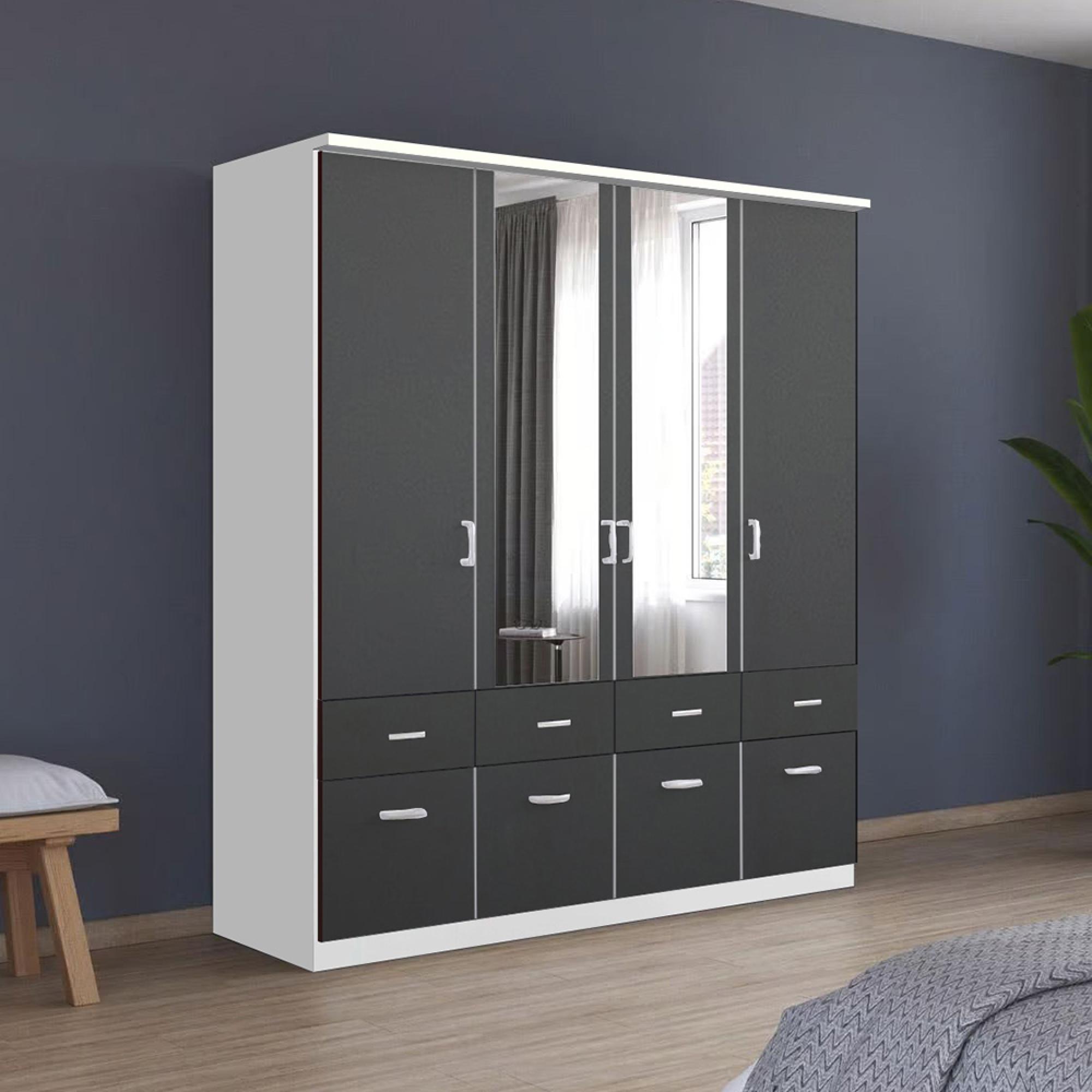 Celle Wardrobe - 181cm - 4 Door - Combi - Alpine White & Metallic Dark Grey