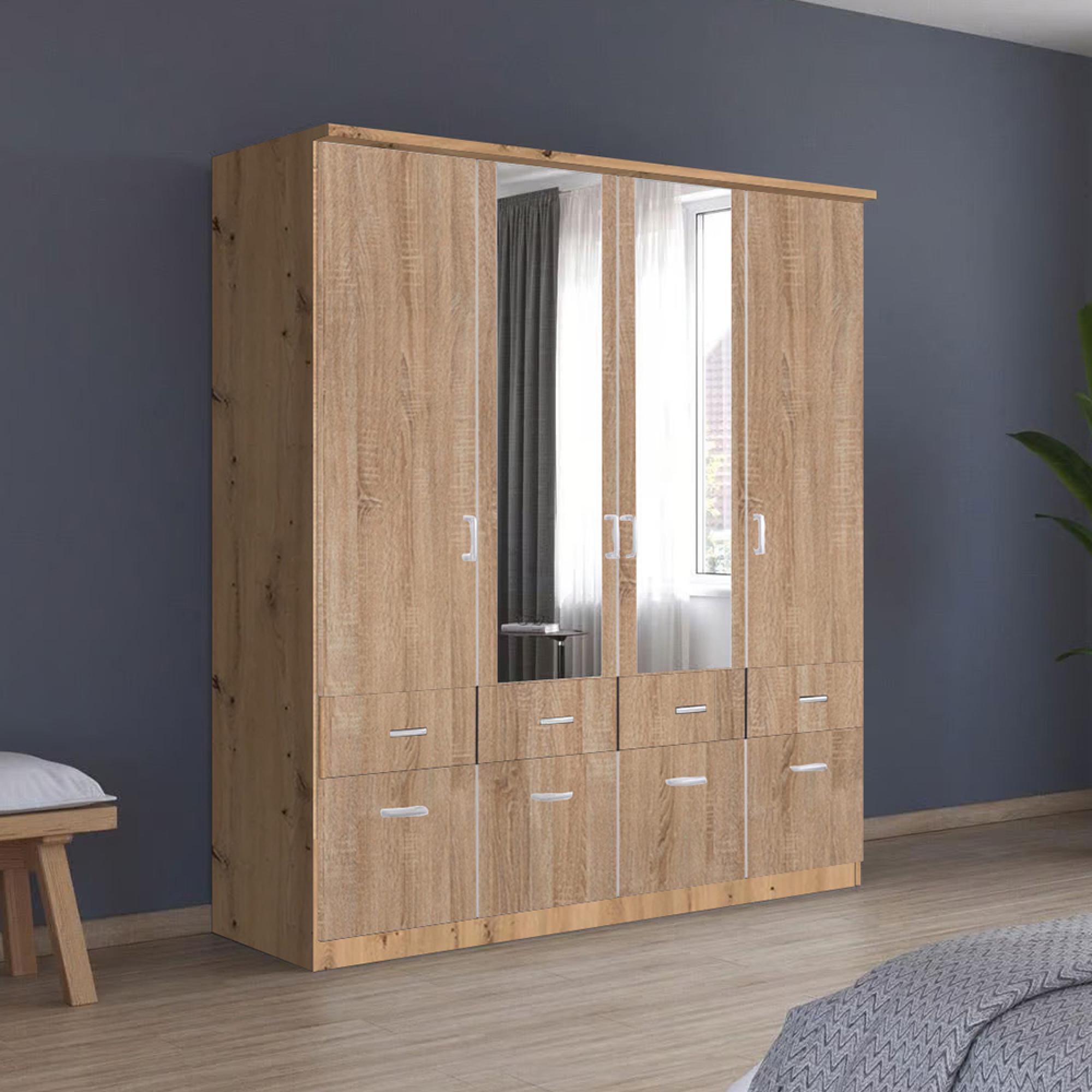 Celle Wardrobe - 181cm - 4 Door - Combi - Artisan Oak & Sonoma Oak